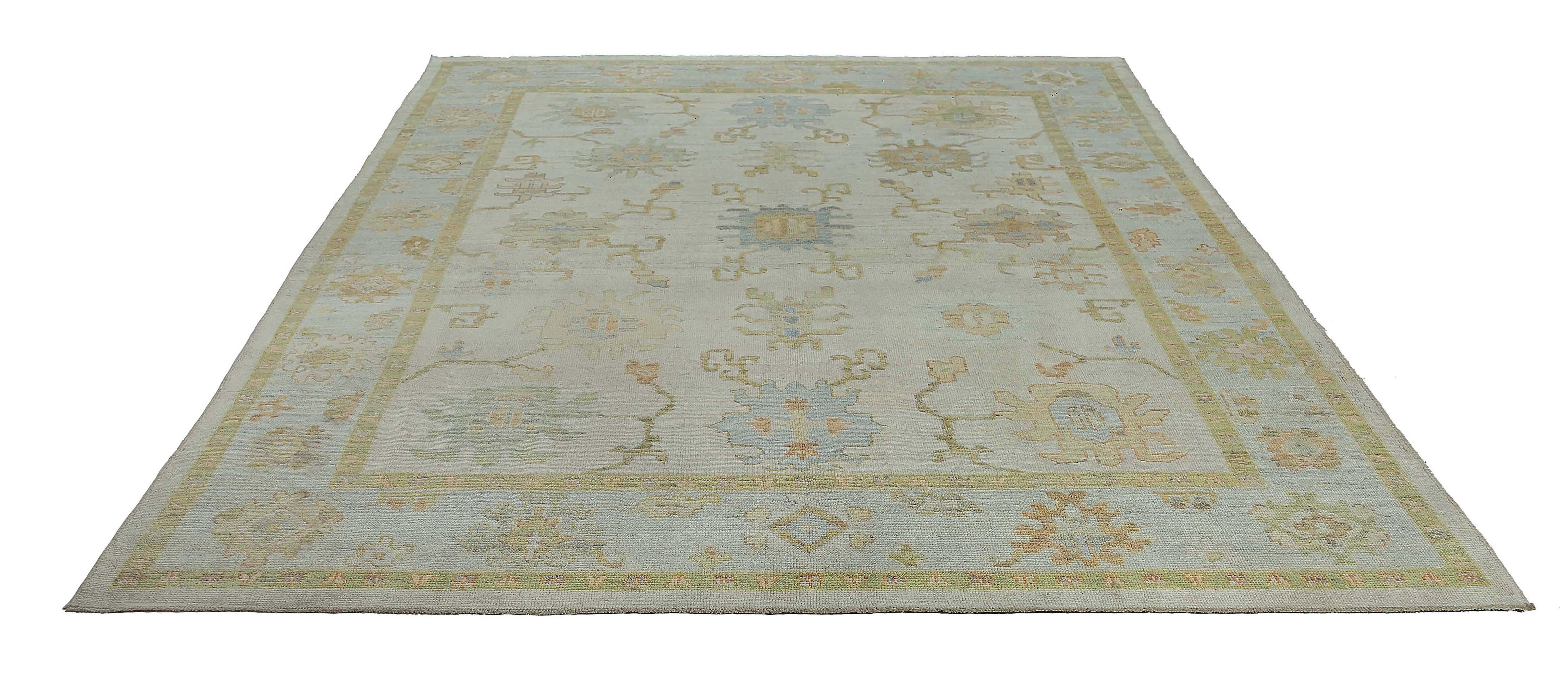Afghanistan Oushak Area Rugs Circa 1990 - Wool Blue Ivory Design - 95471 In Excellent Condition For Sale In Dallas, TX