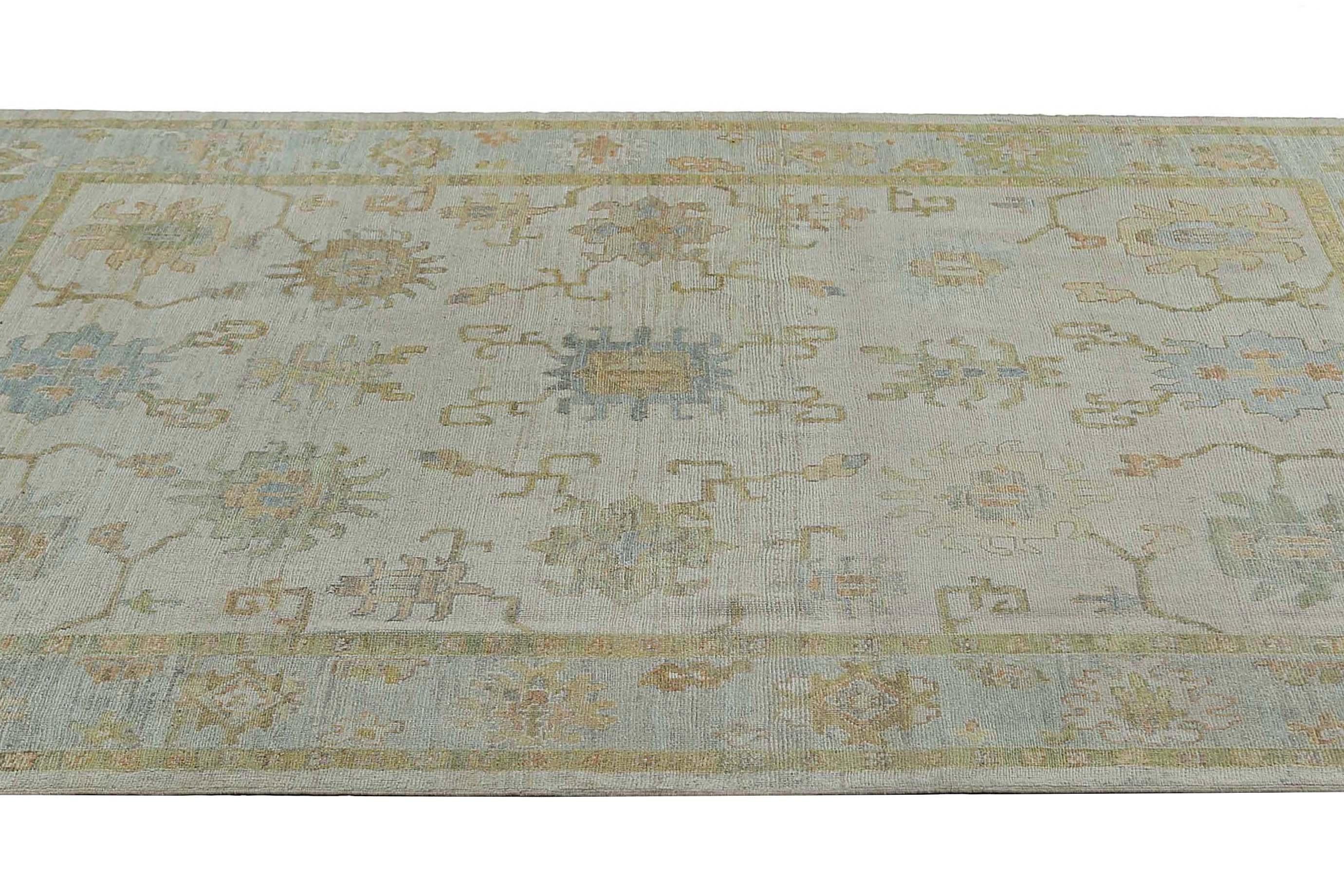 Afghanistan Oushak Area Rugs Circa 1990 - Wool Blue Ivory Design - 95471 For Sale 4