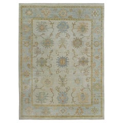 Afghanistan Oushak Area Rugs Circa 1990 - Wool Blue Ivory Design - 95471