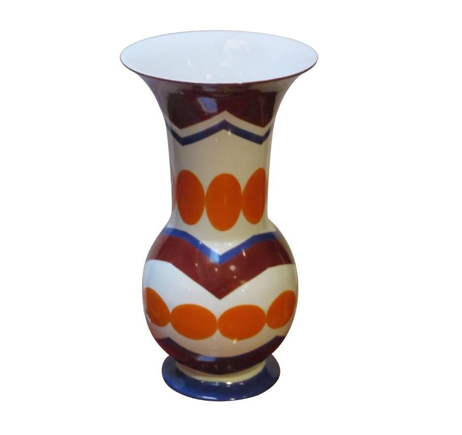 Bright Patterned White/Orange/Burgundy Vase by Frederic De Luca, Contemporary In Excellent Condition In New York, NY