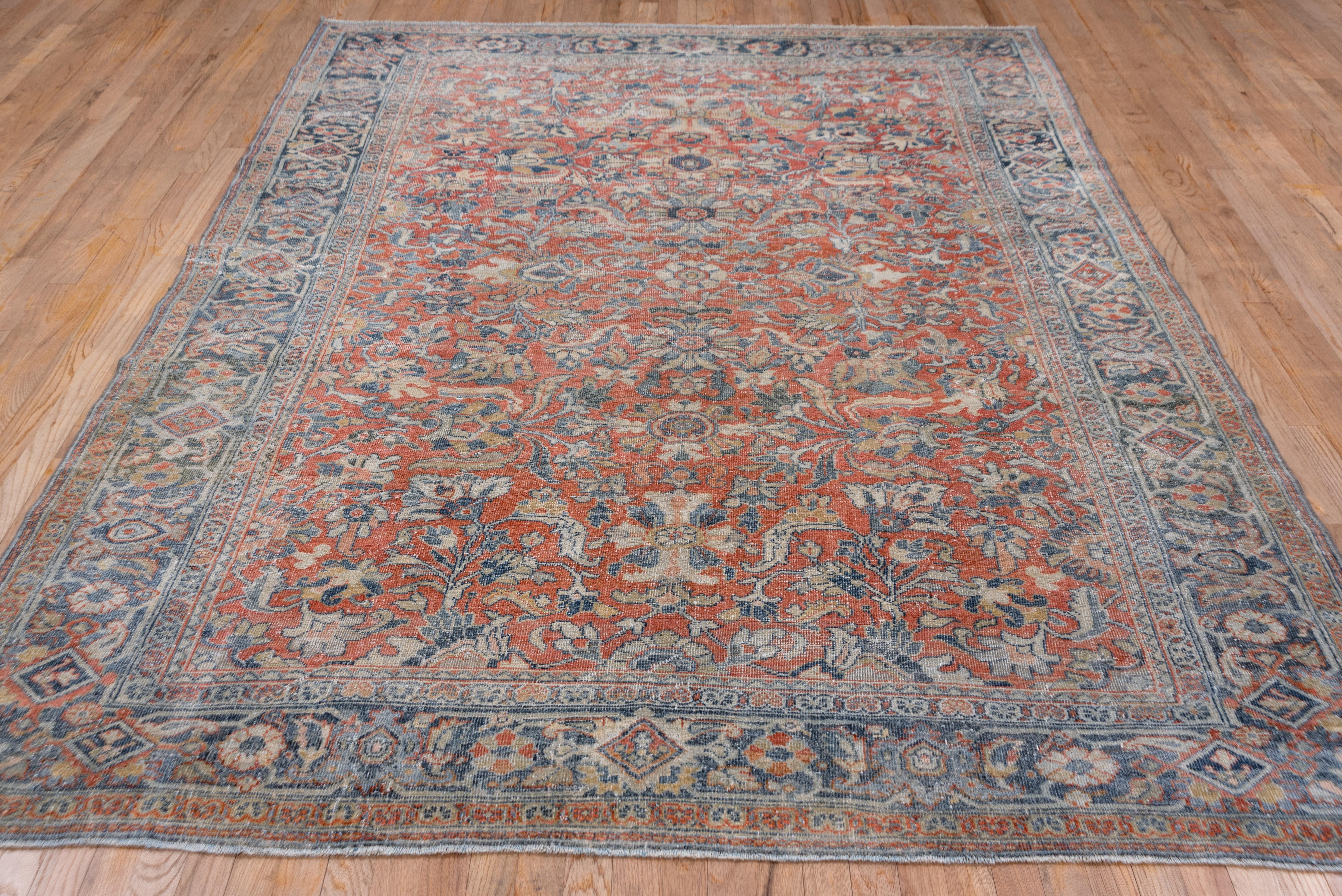 Hand-Knotted Bright Persian Mahal Carpet, Red Field