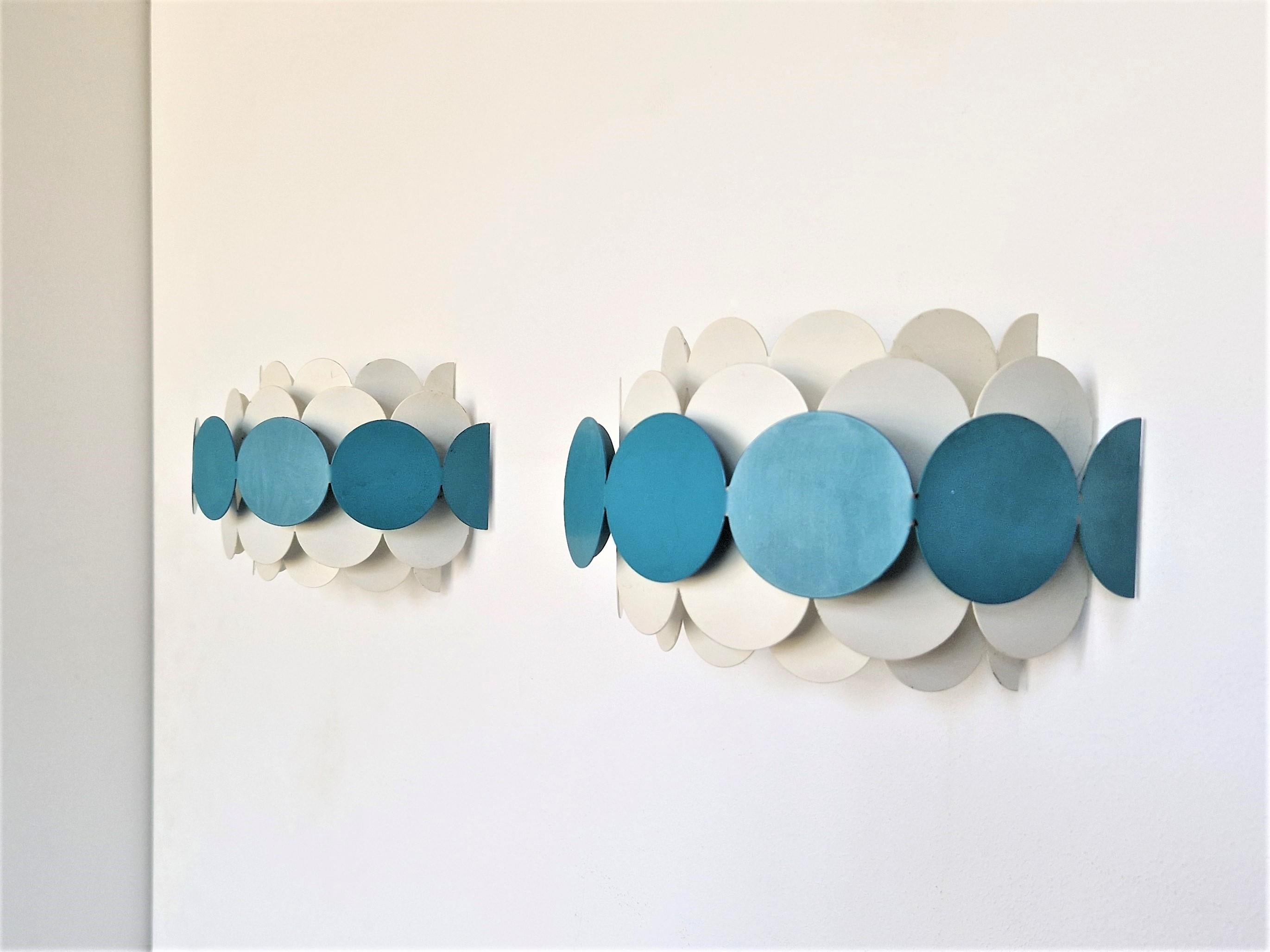 Mid-Century Modern Bright Petrol and White Wall Lamps by Doria Leuchten, Germany 1960's/1970's For Sale