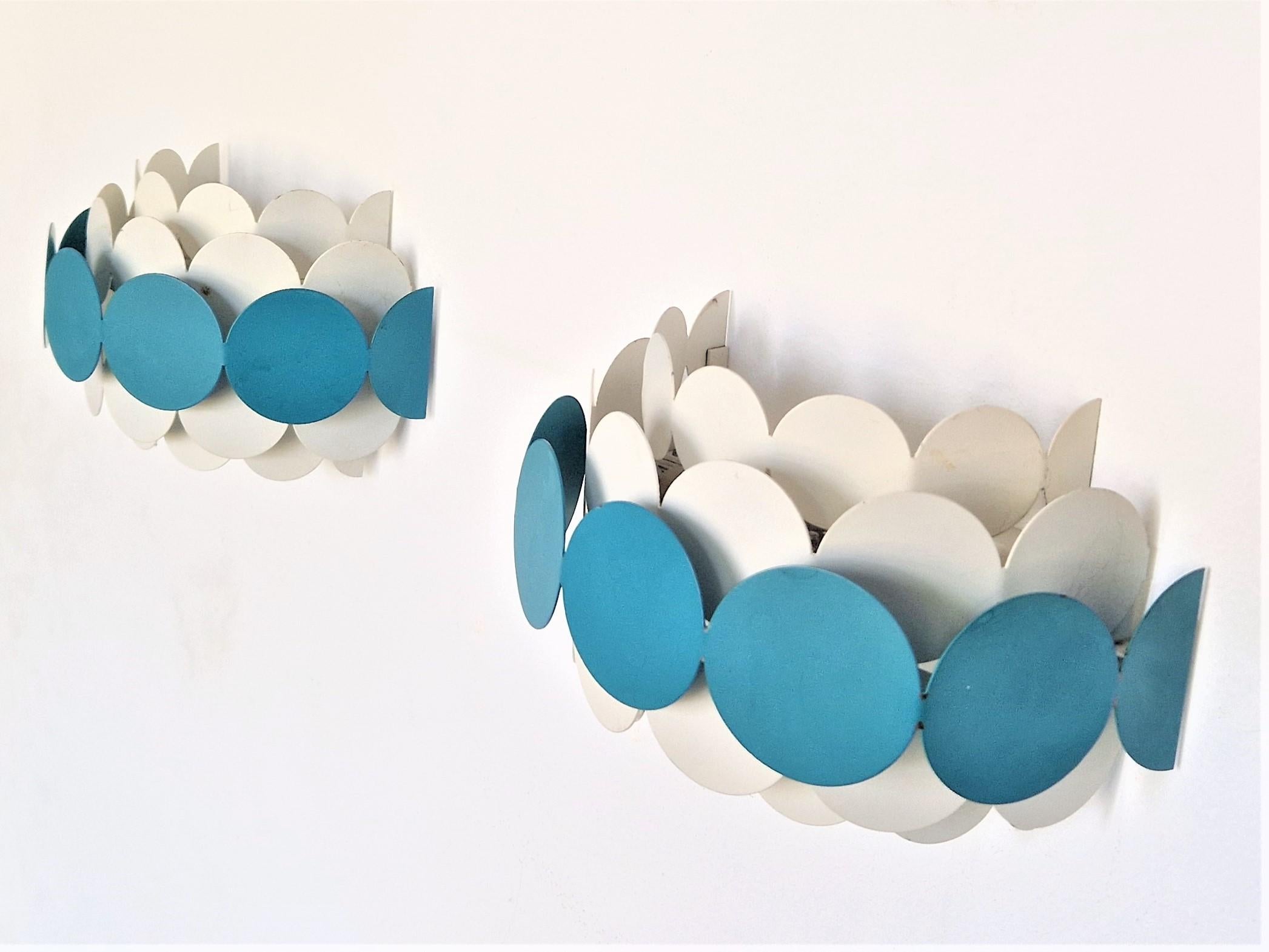 Bright Petrol and White Wall Lamps by Doria Leuchten, Germany 1960's/1970's In Good Condition For Sale In Steenwijk, NL