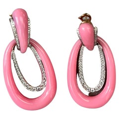 Pendientes Imitación Color Caramelo Rosa Brillante con Oro de 18K y  Natural  Diamantes