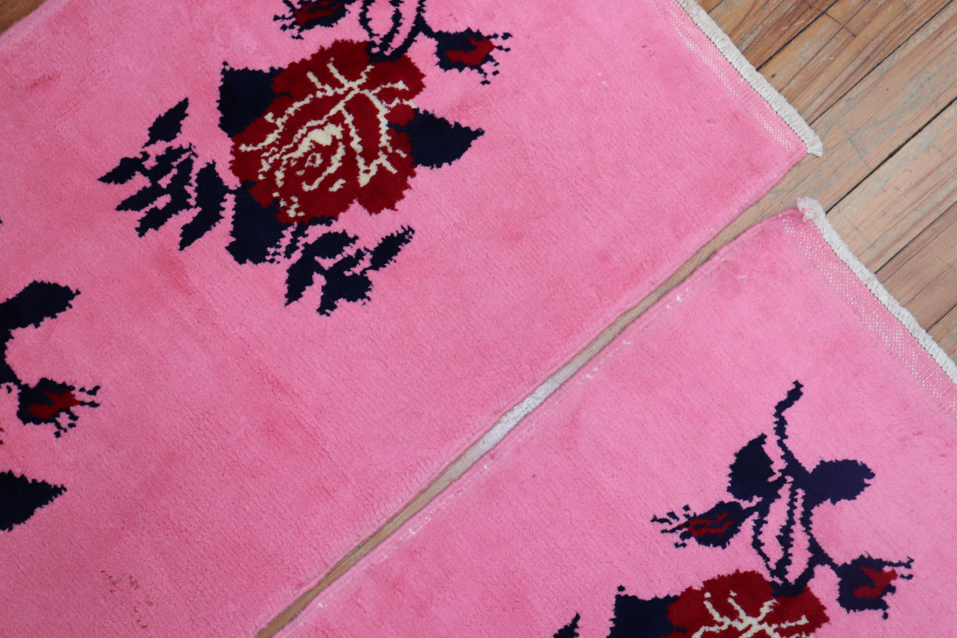Bright Pink Floral Motif Vintage Turkish Rugs, Late 20th Century / Set of 2 For Sale 2