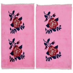 Tappeti turchi vintage con motivi floreali rosa acceso, fine XX secolo / Set di 2