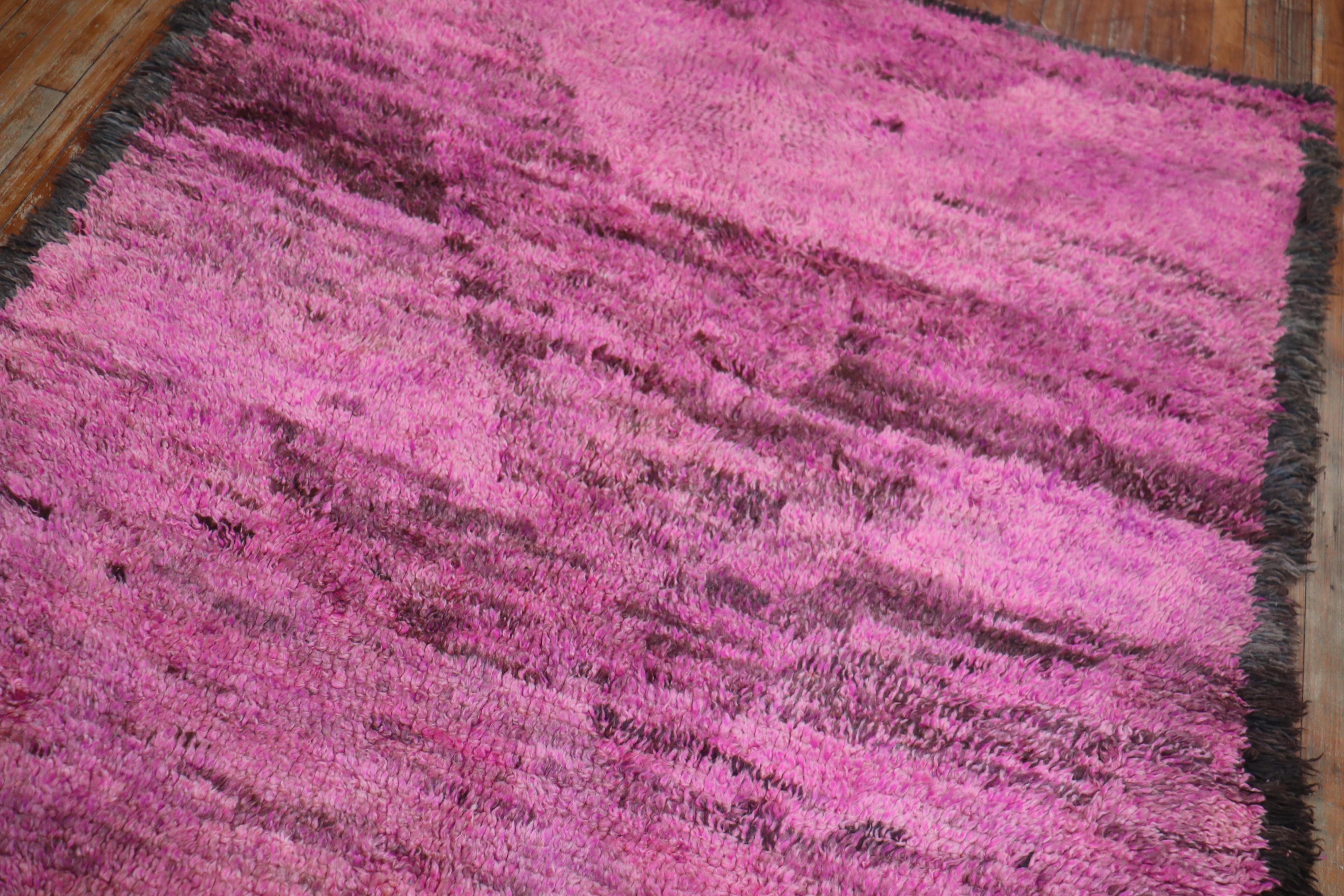 Bright Pink Midcentury Moroccan Minimalist Rug 6