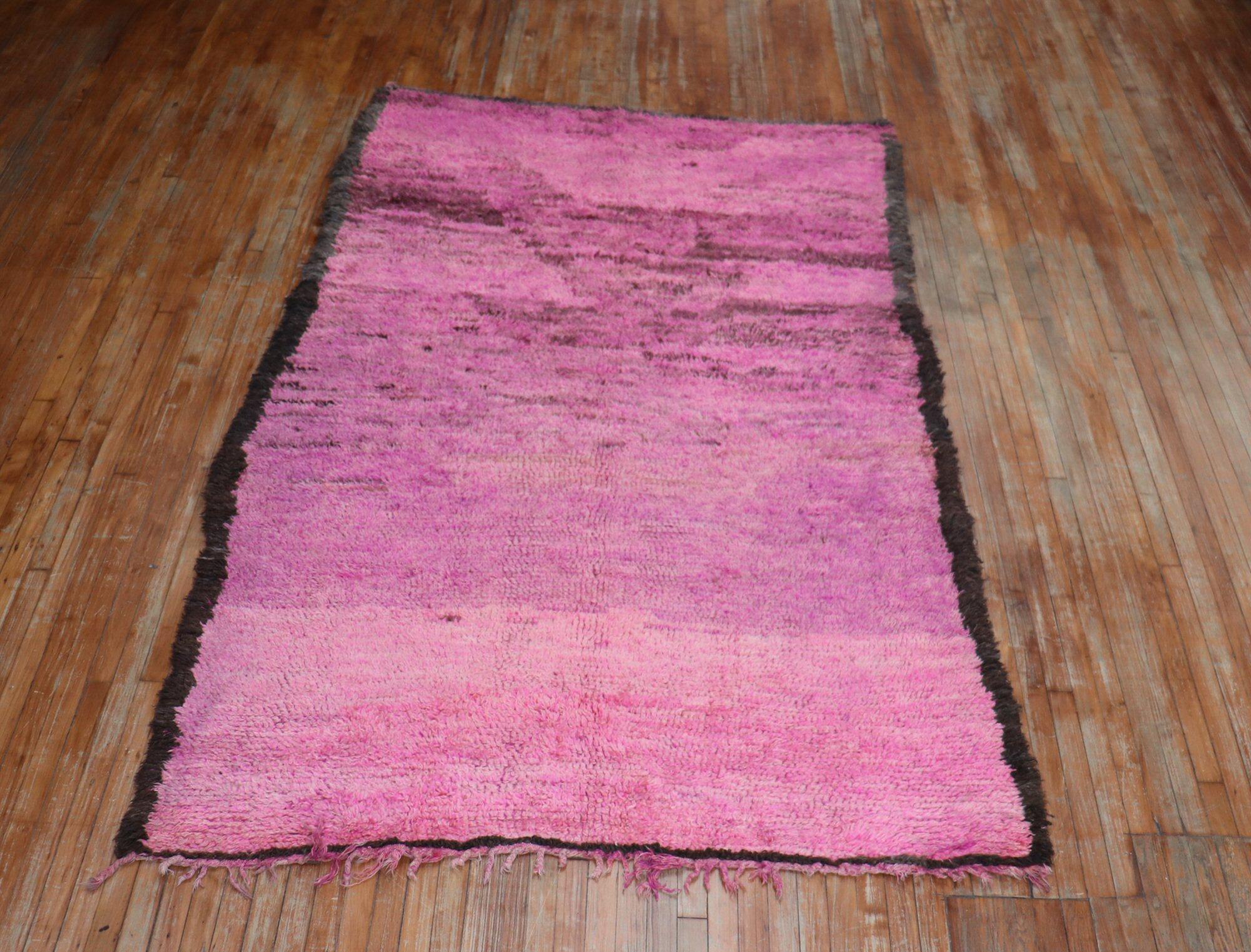 Hand-Woven Bright Pink Midcentury Moroccan Minimalist Rug