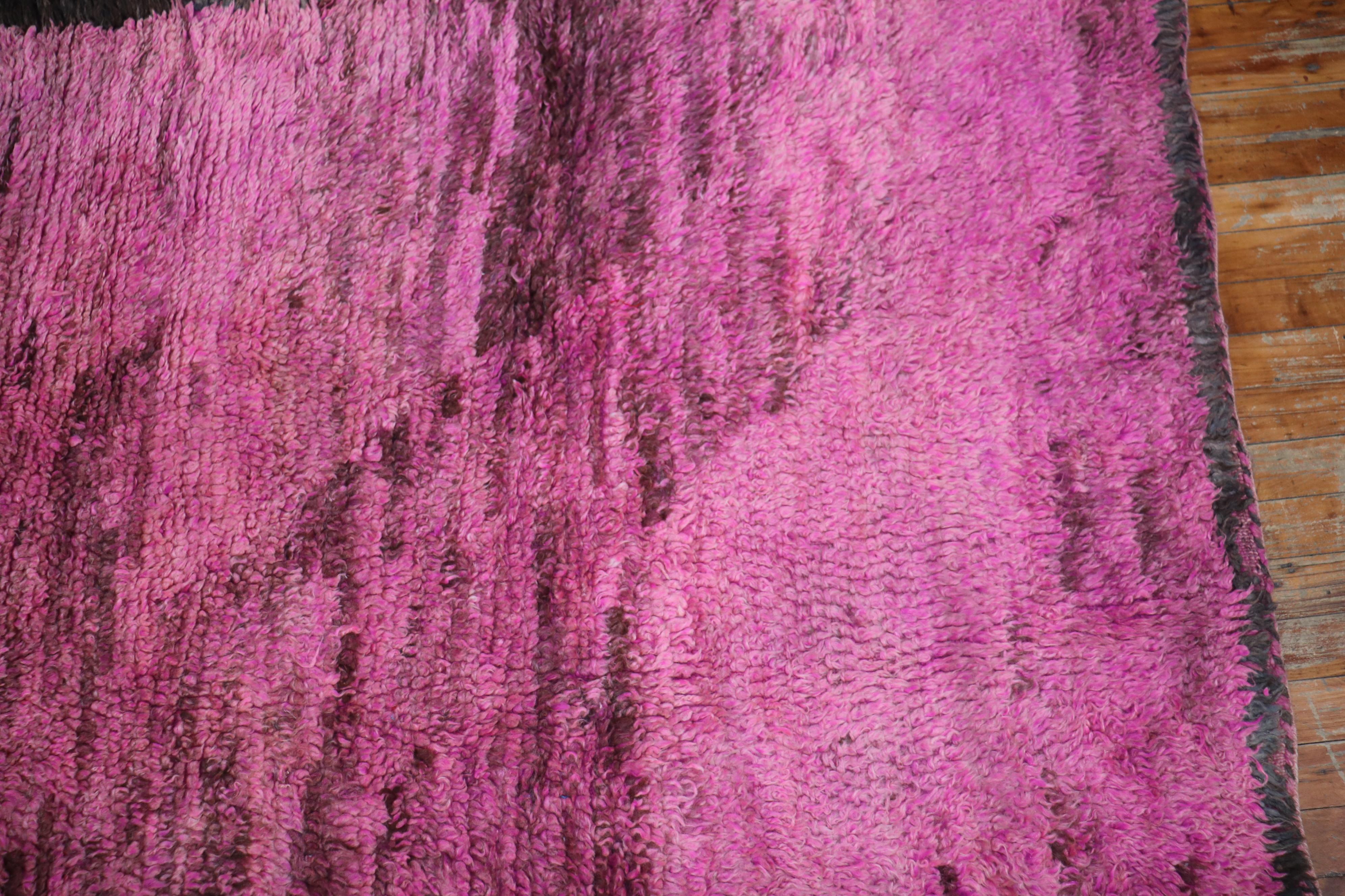 20th Century Bright Pink Midcentury Moroccan Minimalist Rug