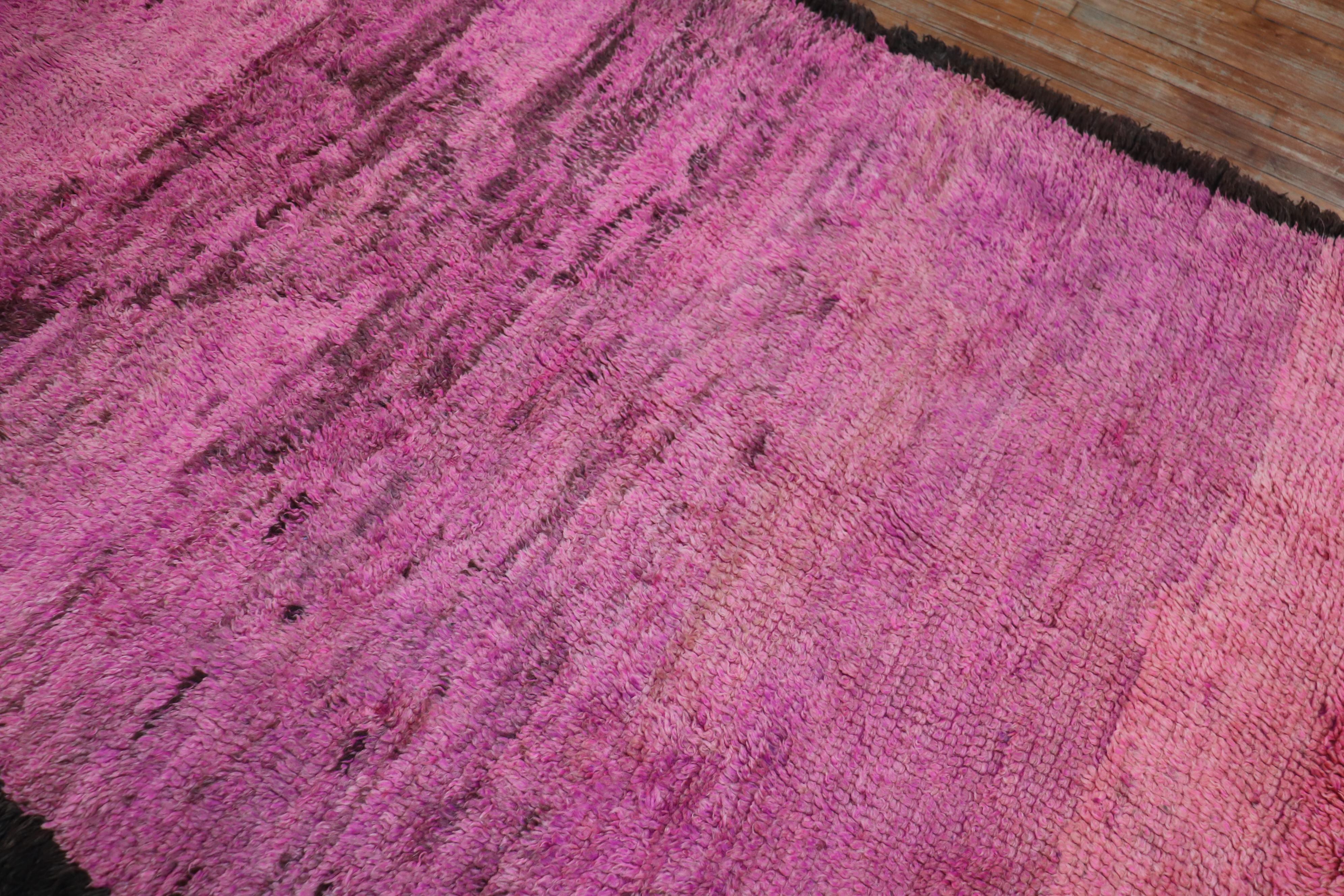 Wool Bright Pink Midcentury Moroccan Minimalist Rug