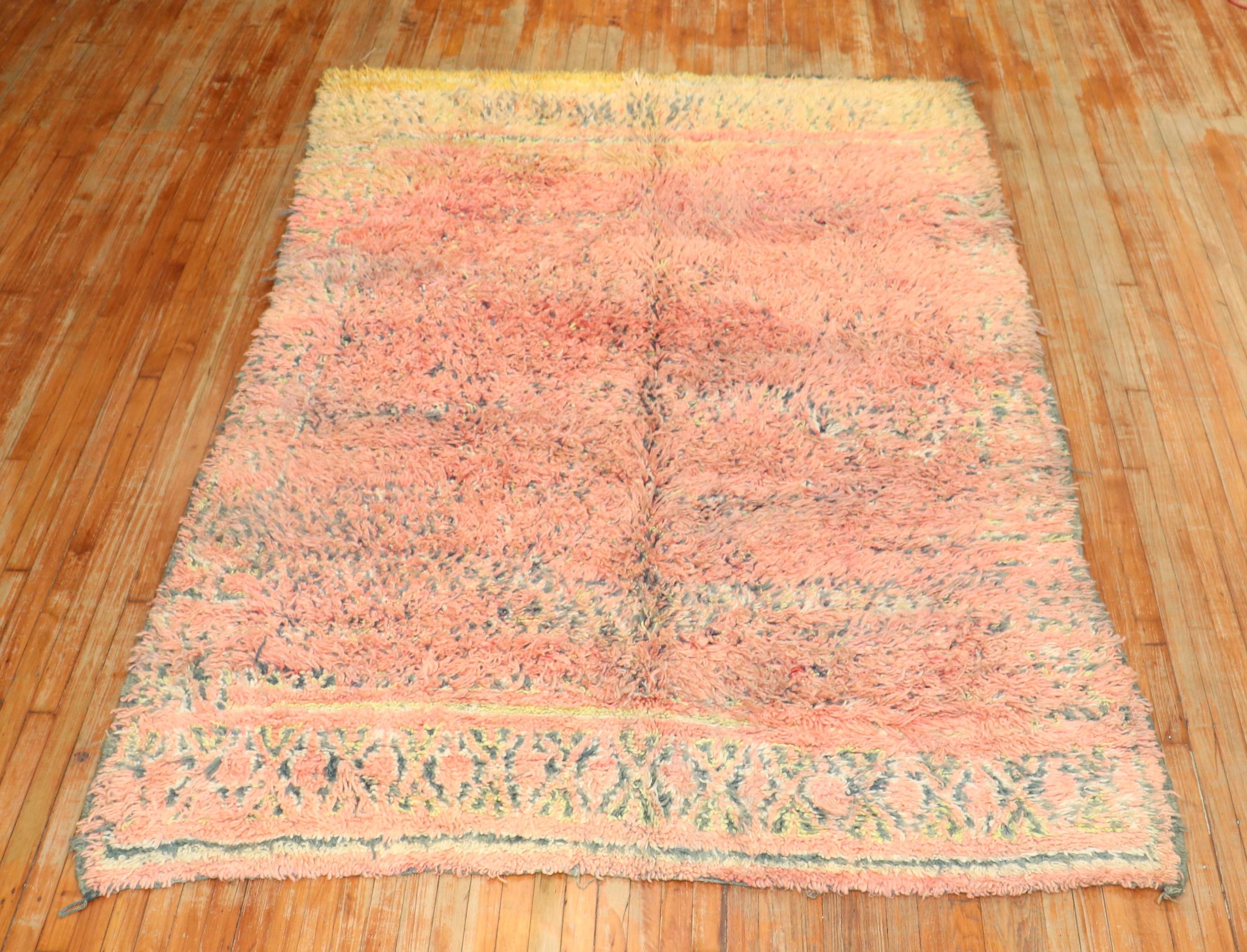 Bright Pink Midcentury Moroccan Minimalist Rug For Sale 3