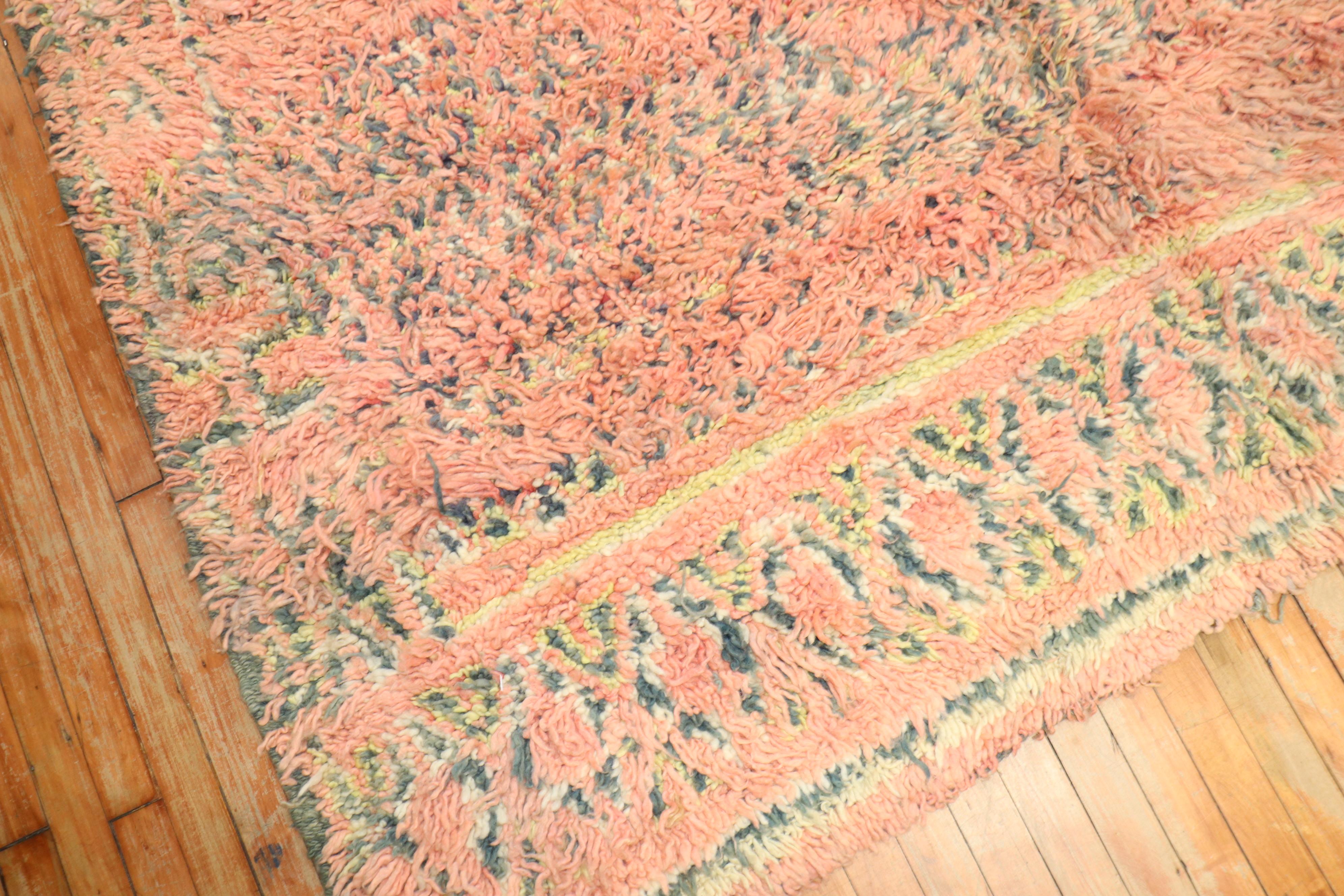 Bright Pink Midcentury Moroccan Minimalist Rug For Sale 1