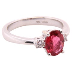 Bright, Pink, Oval Tourmaline Engagement Ring with Diamonds, 14K White Gold