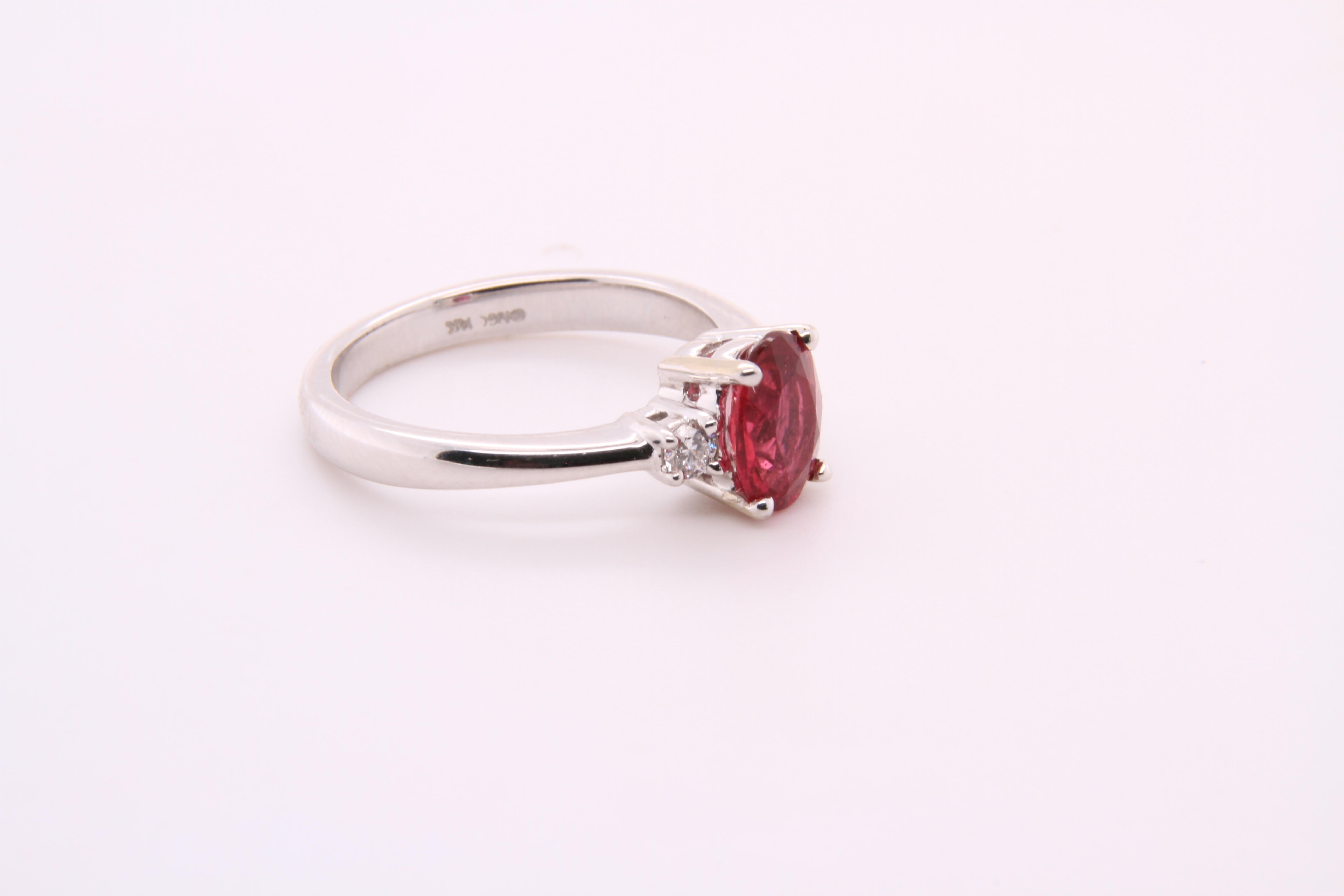 Bright, Pink, Oval Tourmaline Engagement Ring with Diamonds, 14K White Gold 3