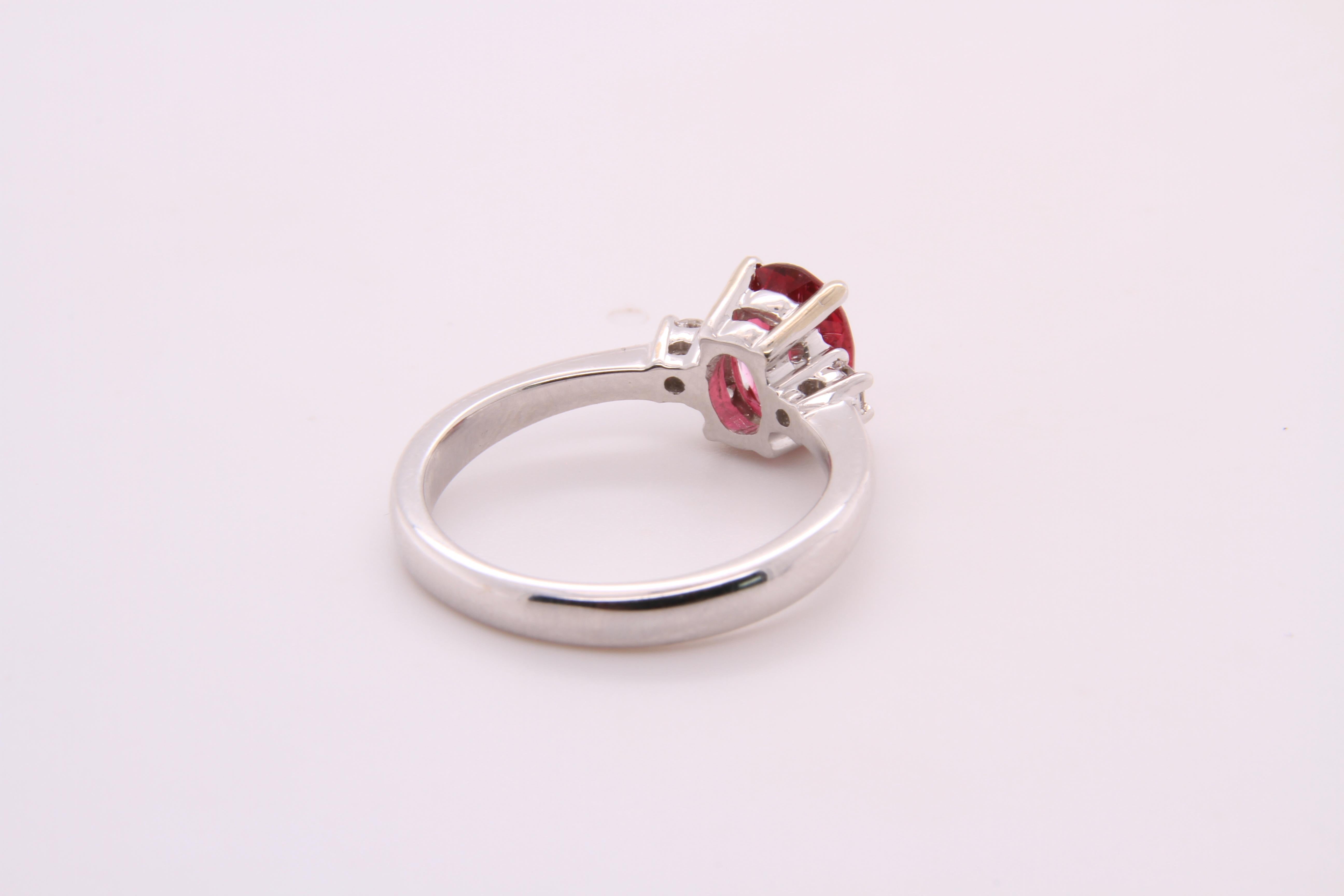Bright, Pink, Oval Tourmaline Engagement Ring with Diamonds, 14K White Gold 4