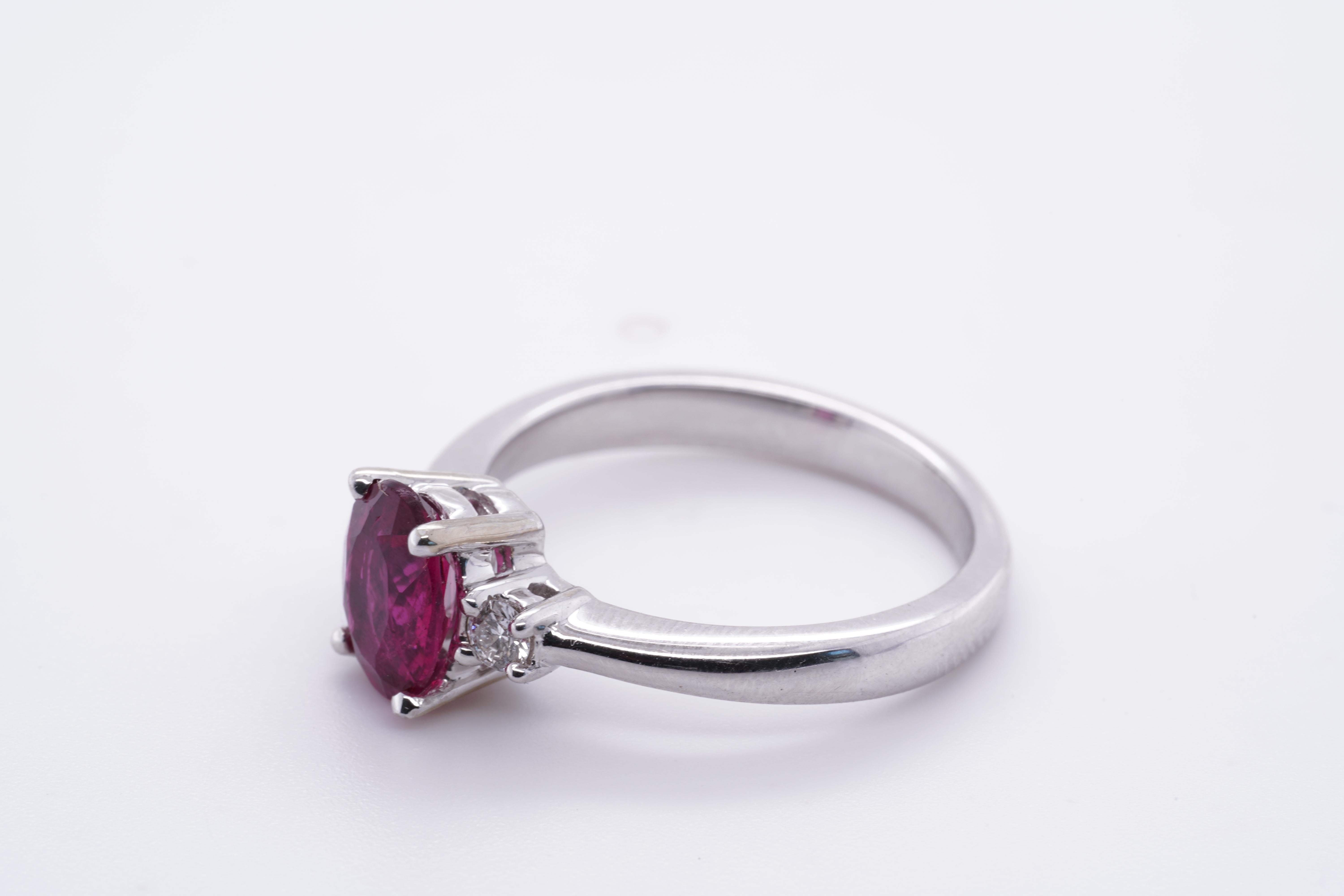 Bright, Pink, Oval Tourmaline Engagement Ring with Diamonds, 14K White Gold 8