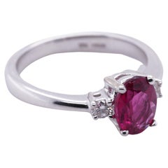 Bright, Pink, Oval Tourmaline Engagement Ring with Diamonds, 14K White Gold