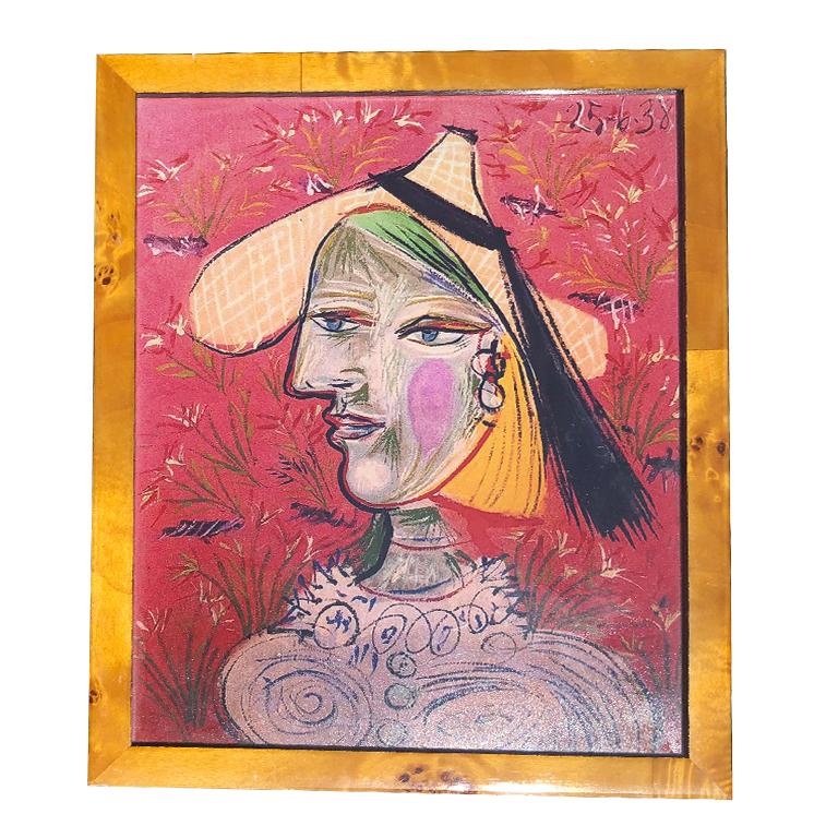 American Bright Pink Picasso Print in Burl Wood Frame