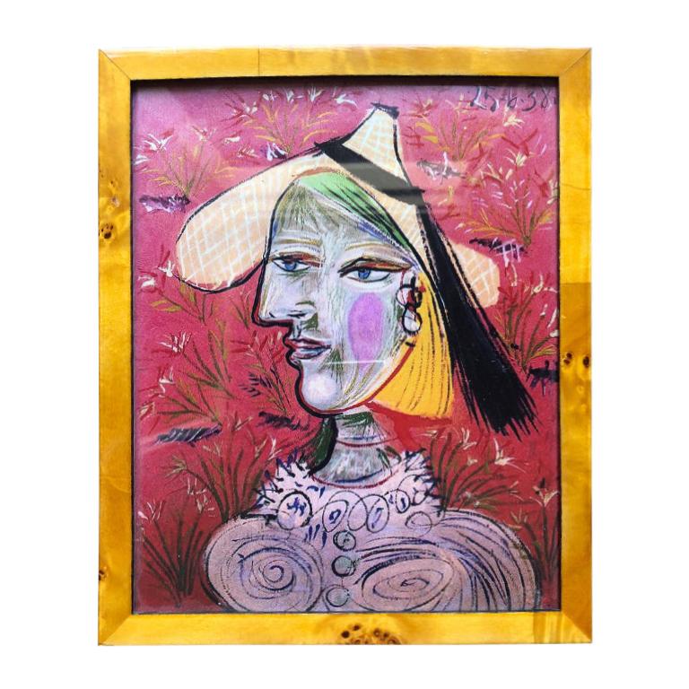 Bright Pink Picasso Print in Burl Wood Frame