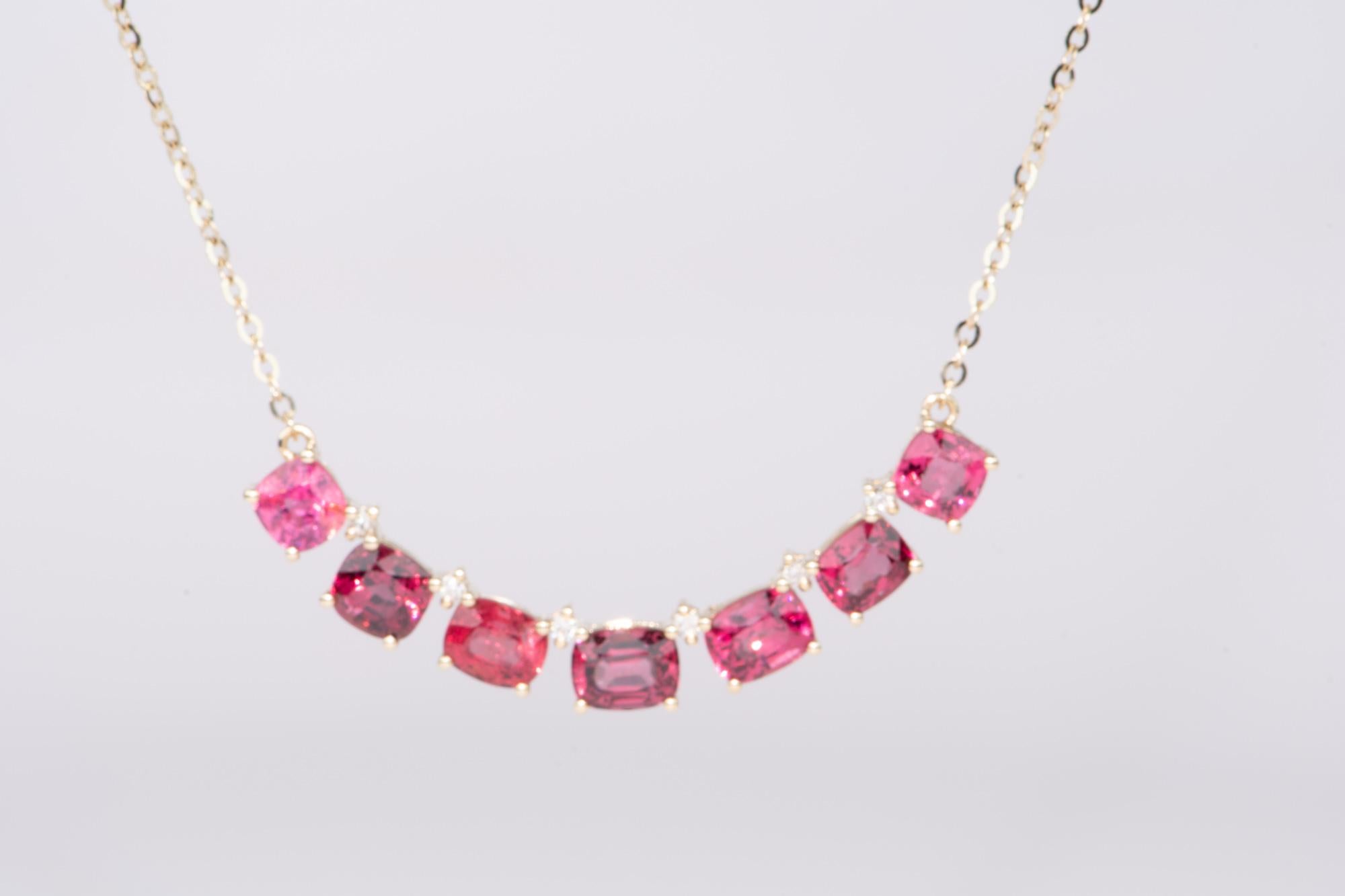 ♥ Bright Pink Red Spinel and Diamond Necklace 14K Gold
♥ The necklace measures 18