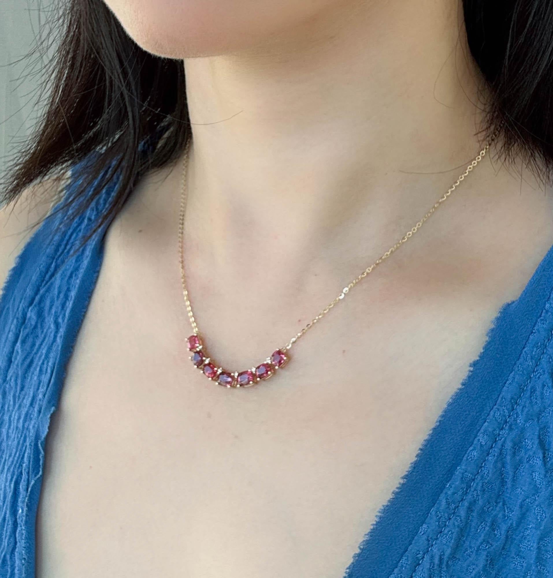 Bright Pink Red Spinel and Diamond Necklace 14K Gold In New Condition For Sale In Osprey, FL