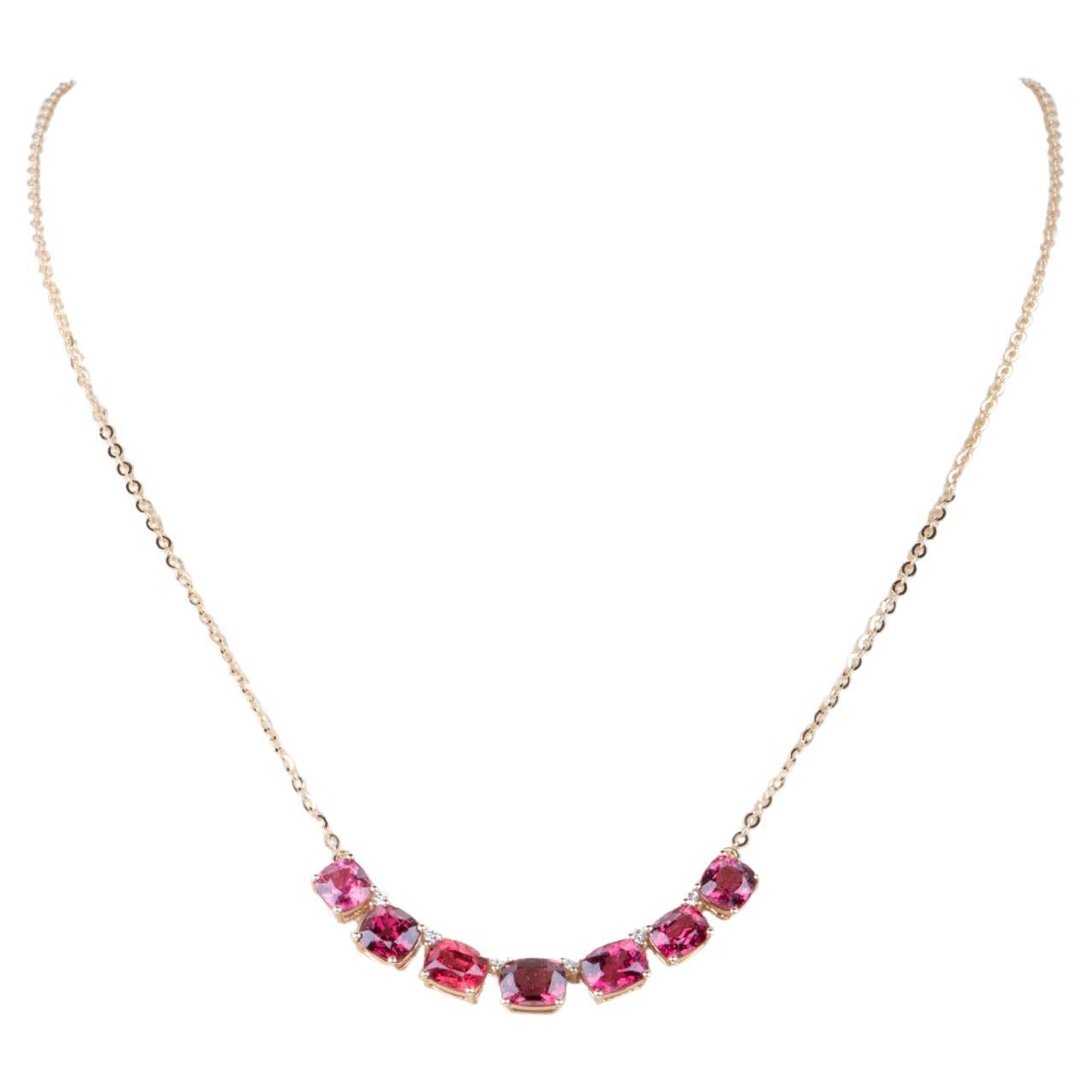 Bright Pink Red Spinel and Diamond Necklace 14K Gold For Sale