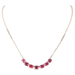 Bright Pink Red Spinel and Diamond Necklace 14K Gold