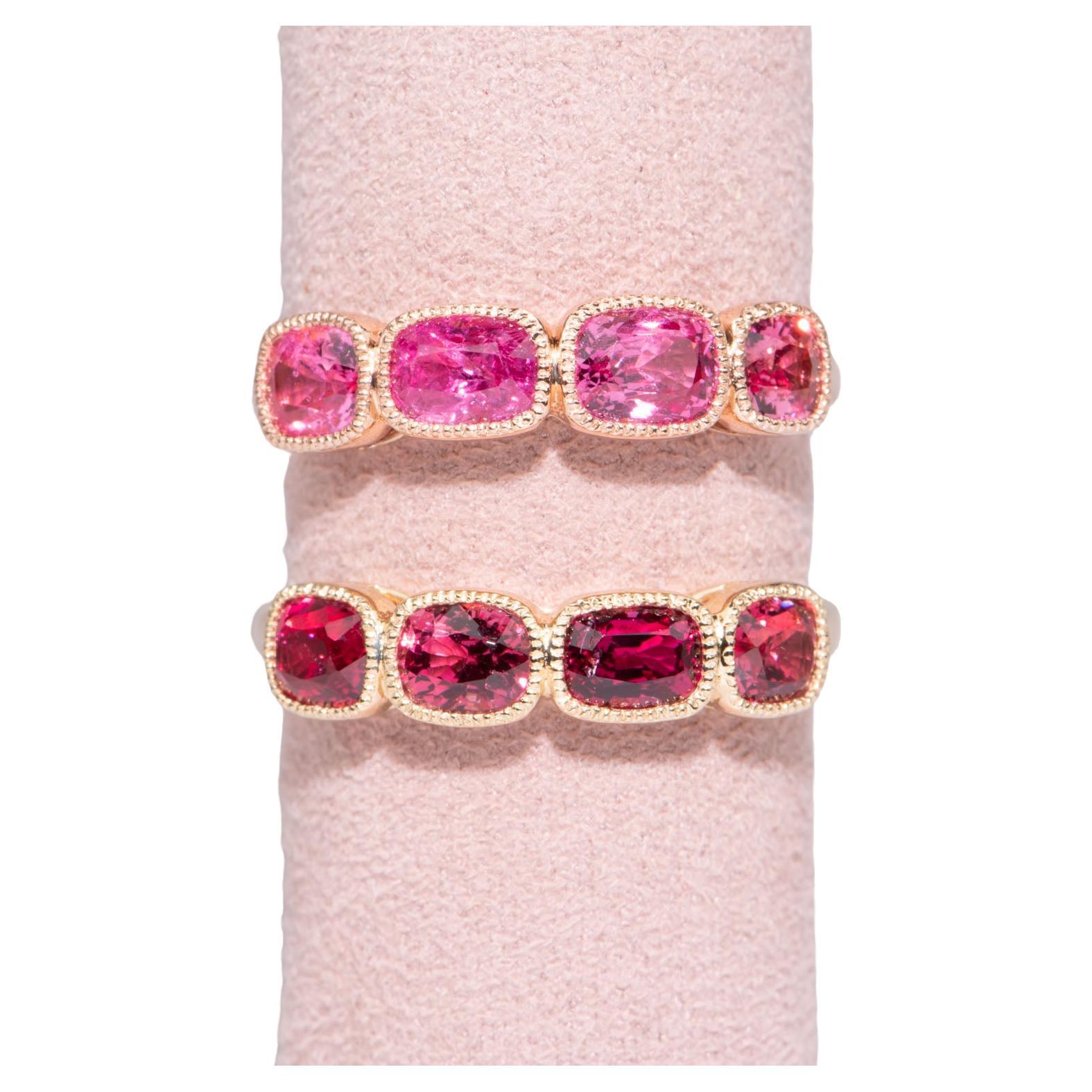 ♥ Bright Pink Red Spinel Milgrain Bezel Set Wedding Band 14K Gold
♥ The design measures 4.9mm in length (North South direction), 19.4mm in width (East West direction), and sits 4.1mm tall from the finger. Band width is 1.9mm.
♥ Ring size: US 7 (Free