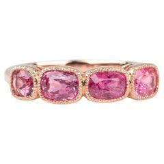 Bright Pink Red Spinel Milgrain Bezel Set Wedding Band 14K Gold