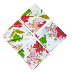 Bright Pink Square Floral Midcentury Dinner Napkins - Set of 4