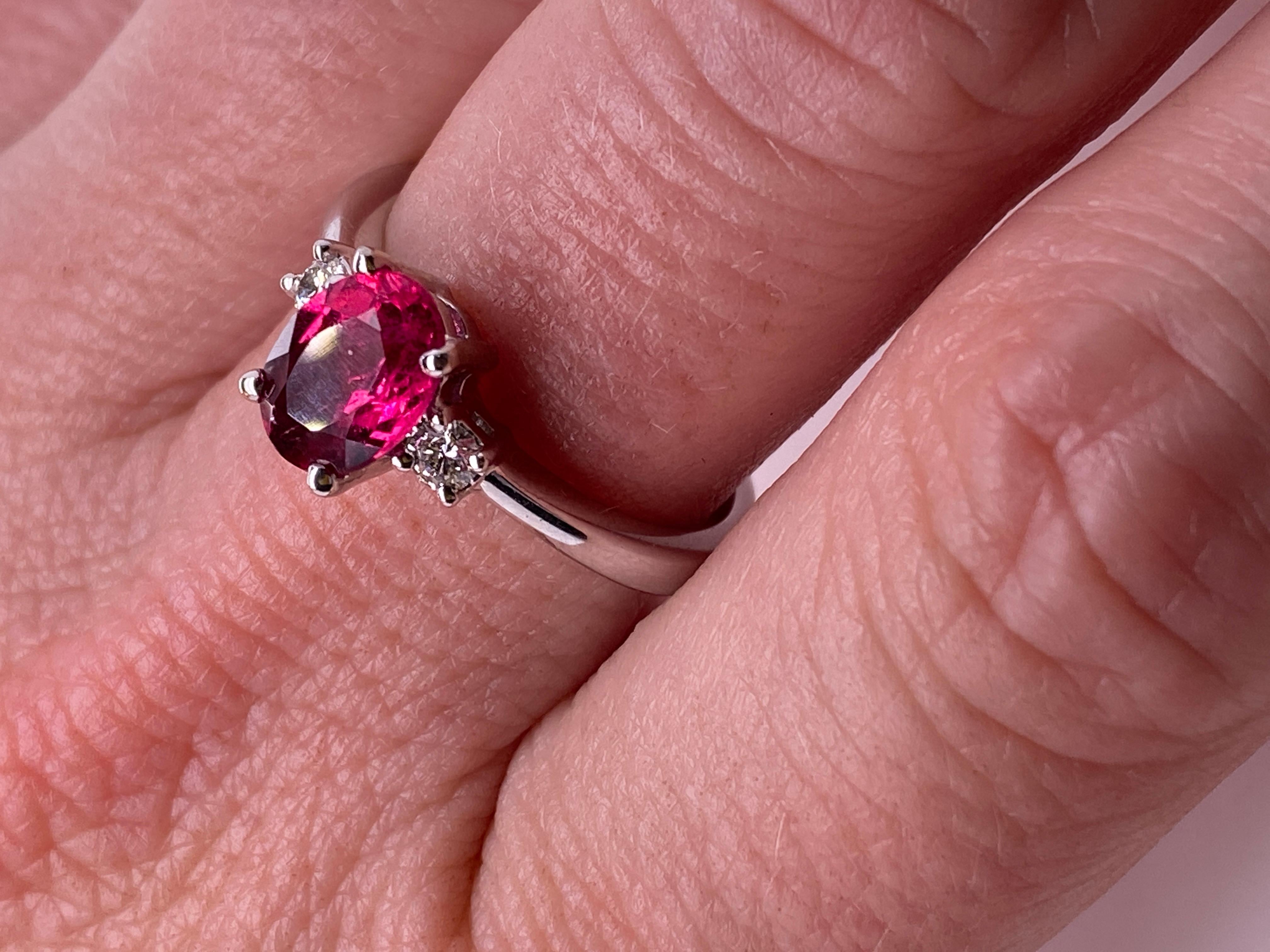 Women's Bright, Pink, Oval Tourmaline Engagement Ring with Diamonds, 14K White Gold