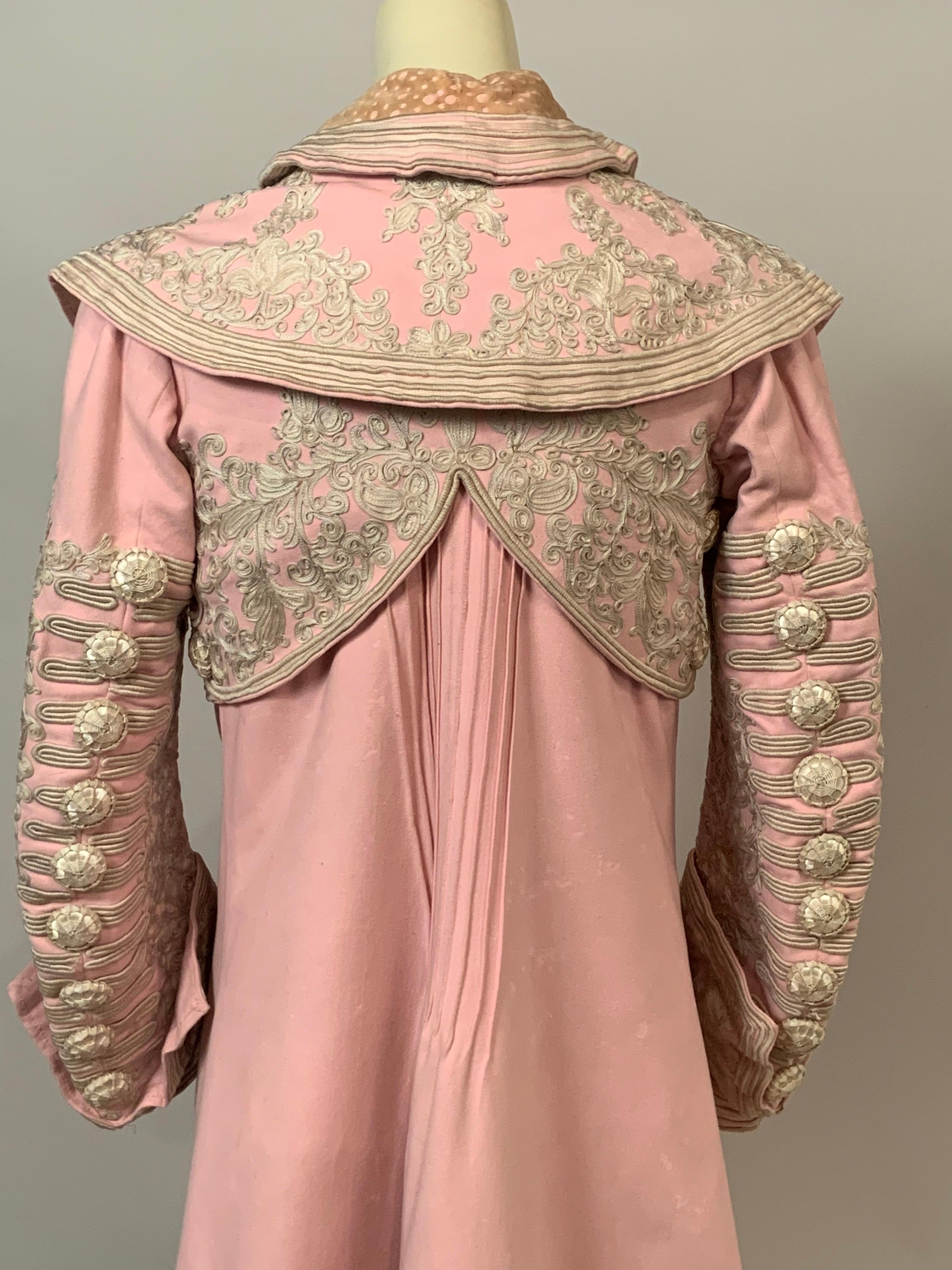 Bright Pink Wool Coat with Elaborate Ribbon Work and Button Trim Circa 1900 6