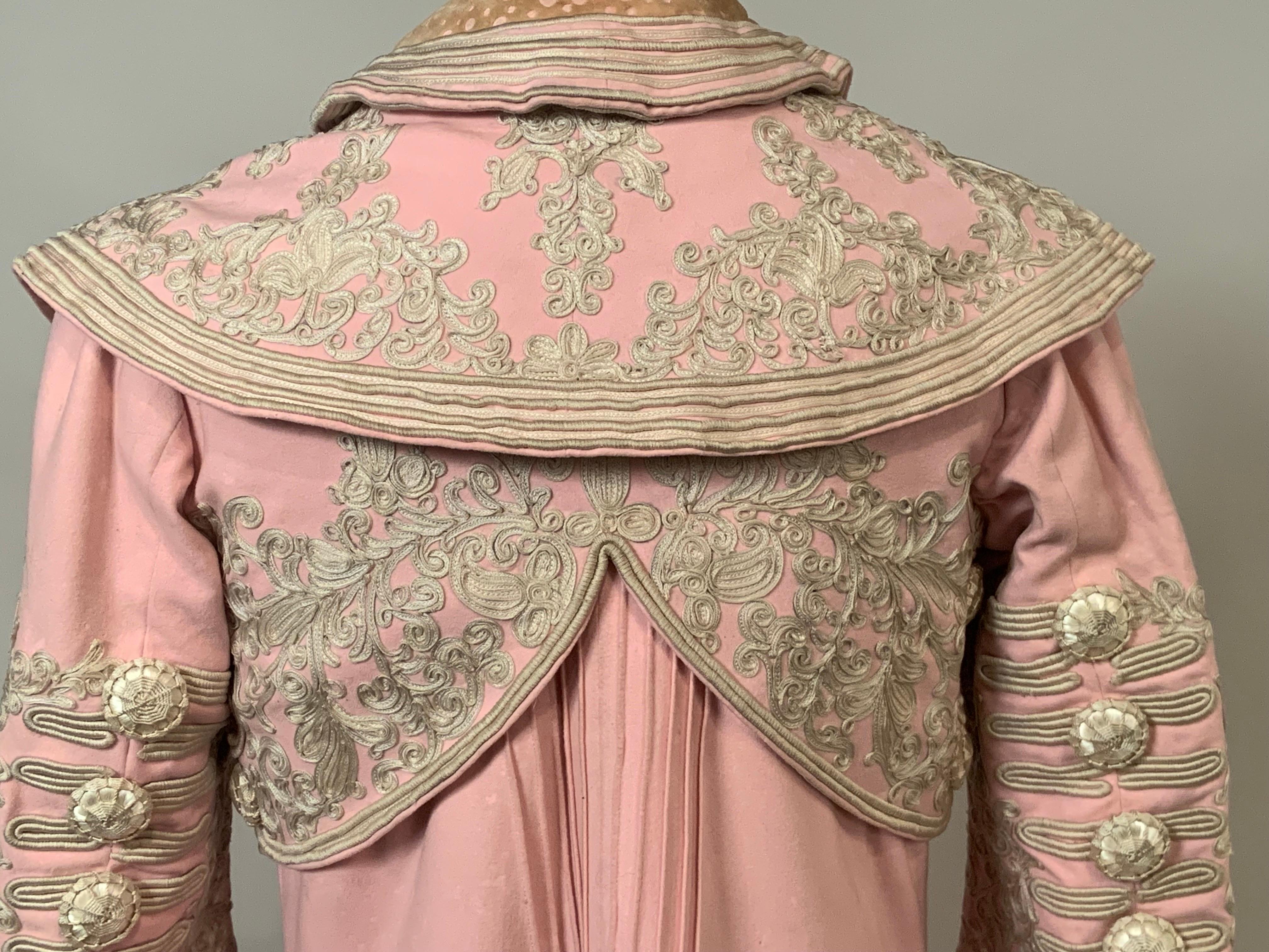 Bright Pink Wool Coat with Elaborate Ribbon Work and Button Trim Circa 1900 7