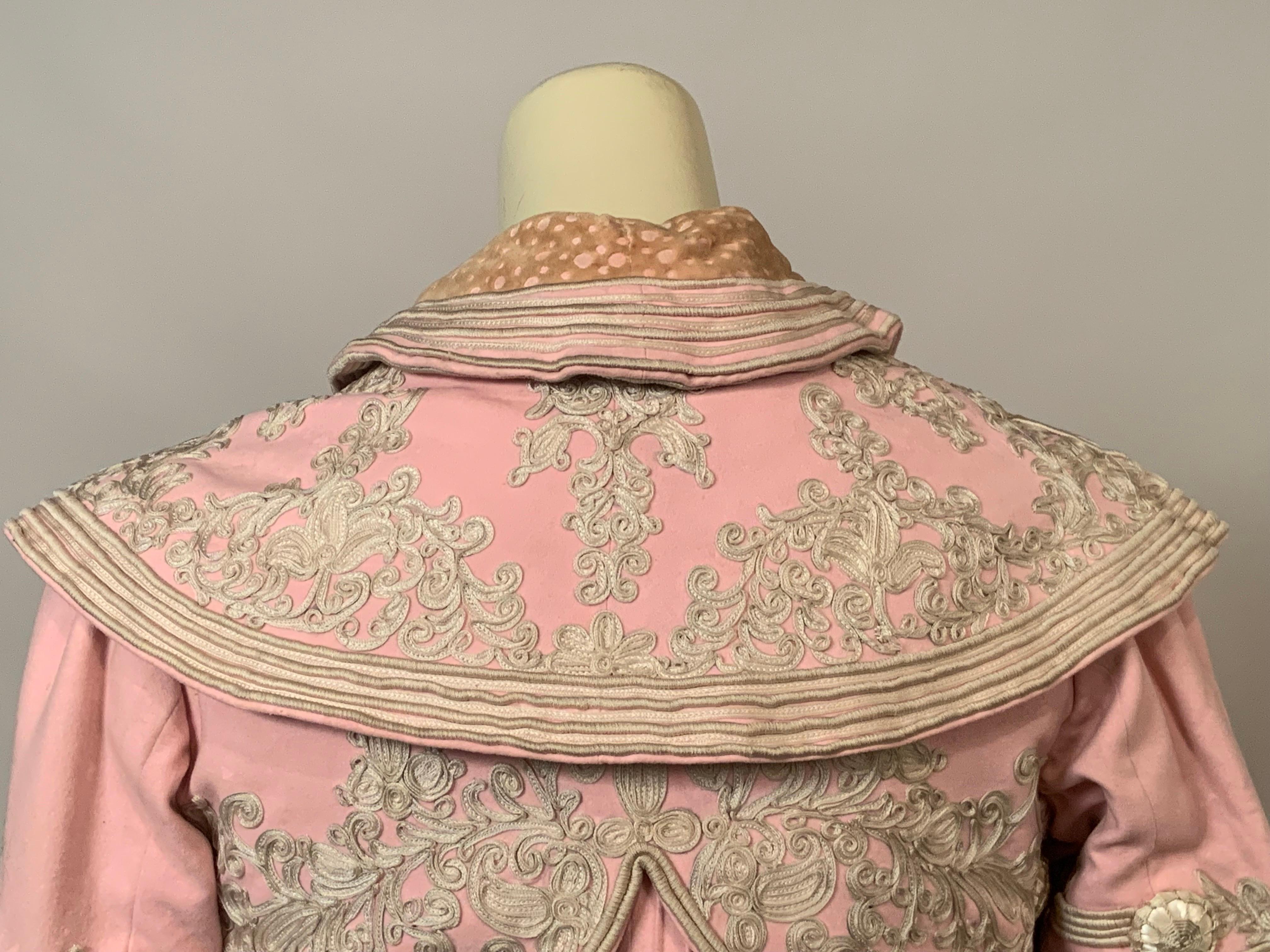 Bright Pink Wool Coat with Elaborate Ribbon Work and Button Trim Circa 1900 8