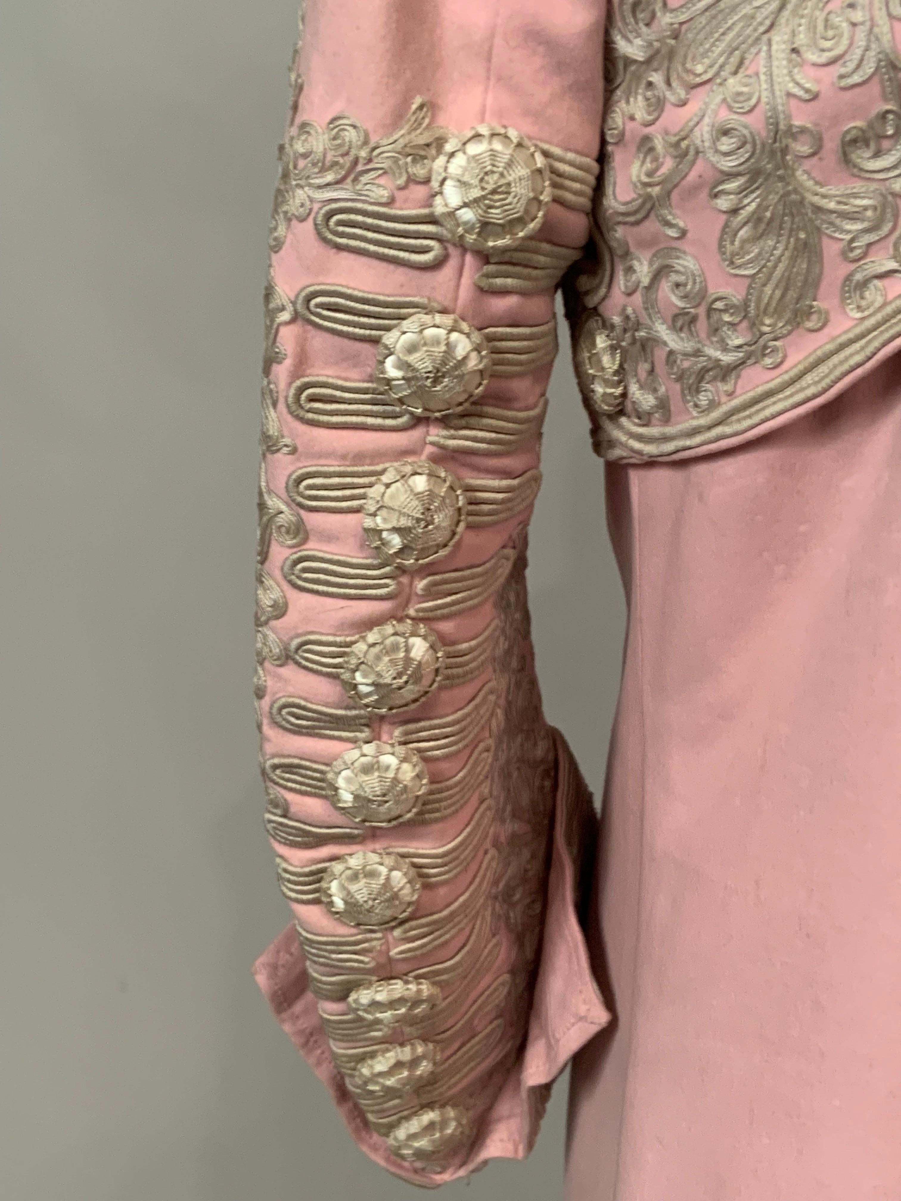 Bright Pink Wool Coat with Elaborate Ribbon Work and Button Trim Circa 1900 9