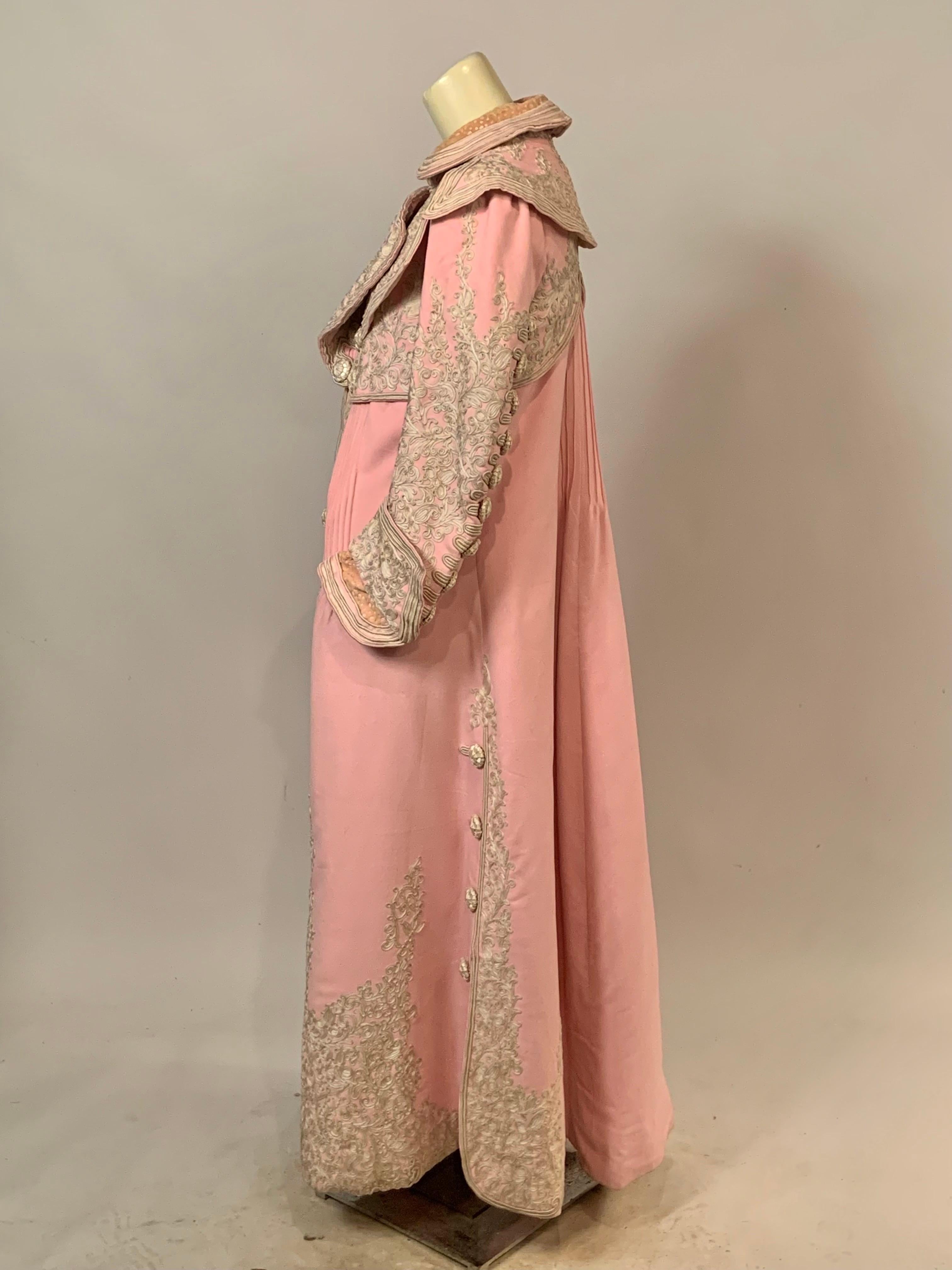 Bright Pink Wool Coat with Elaborate Ribbon Work and Button Trim Circa 1900 2