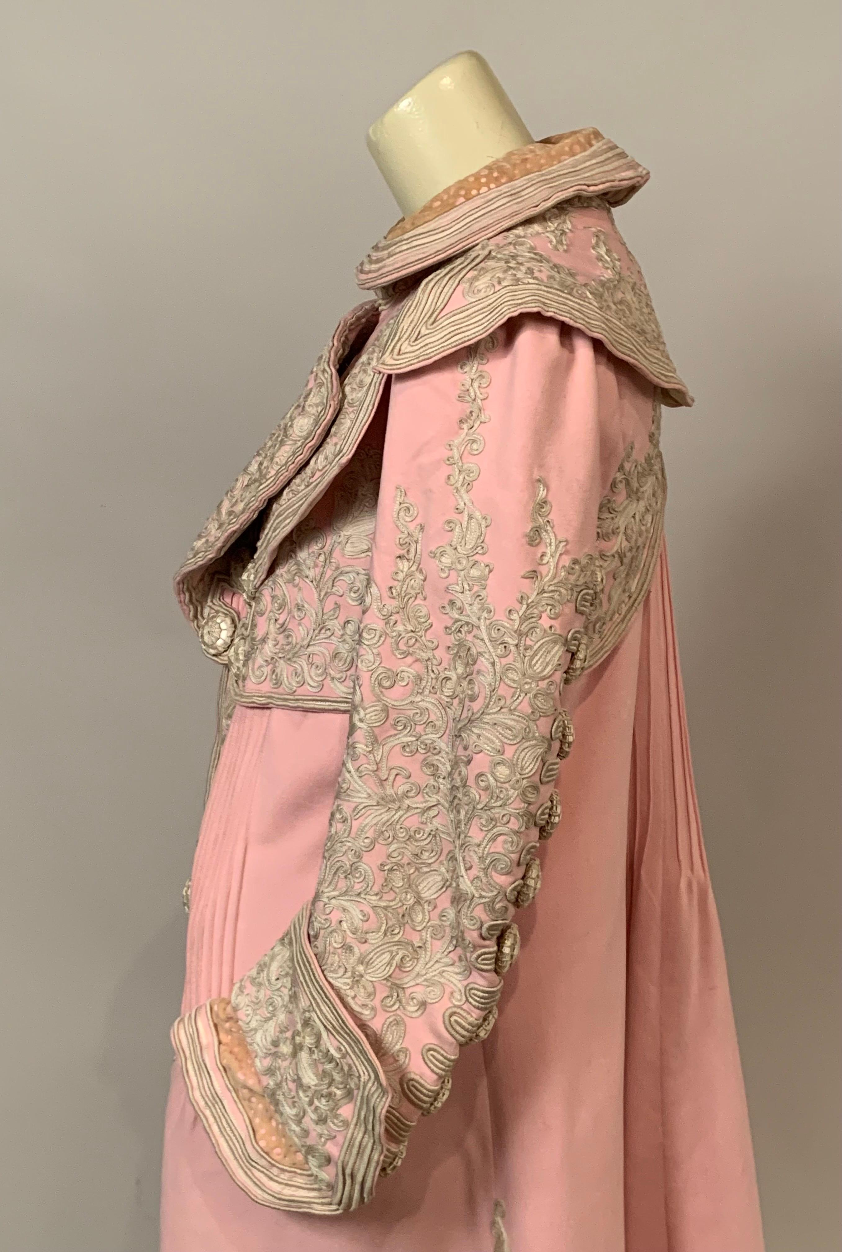 Bright Pink Wool Coat with Elaborate Ribbon Work and Button Trim Circa 1900 3