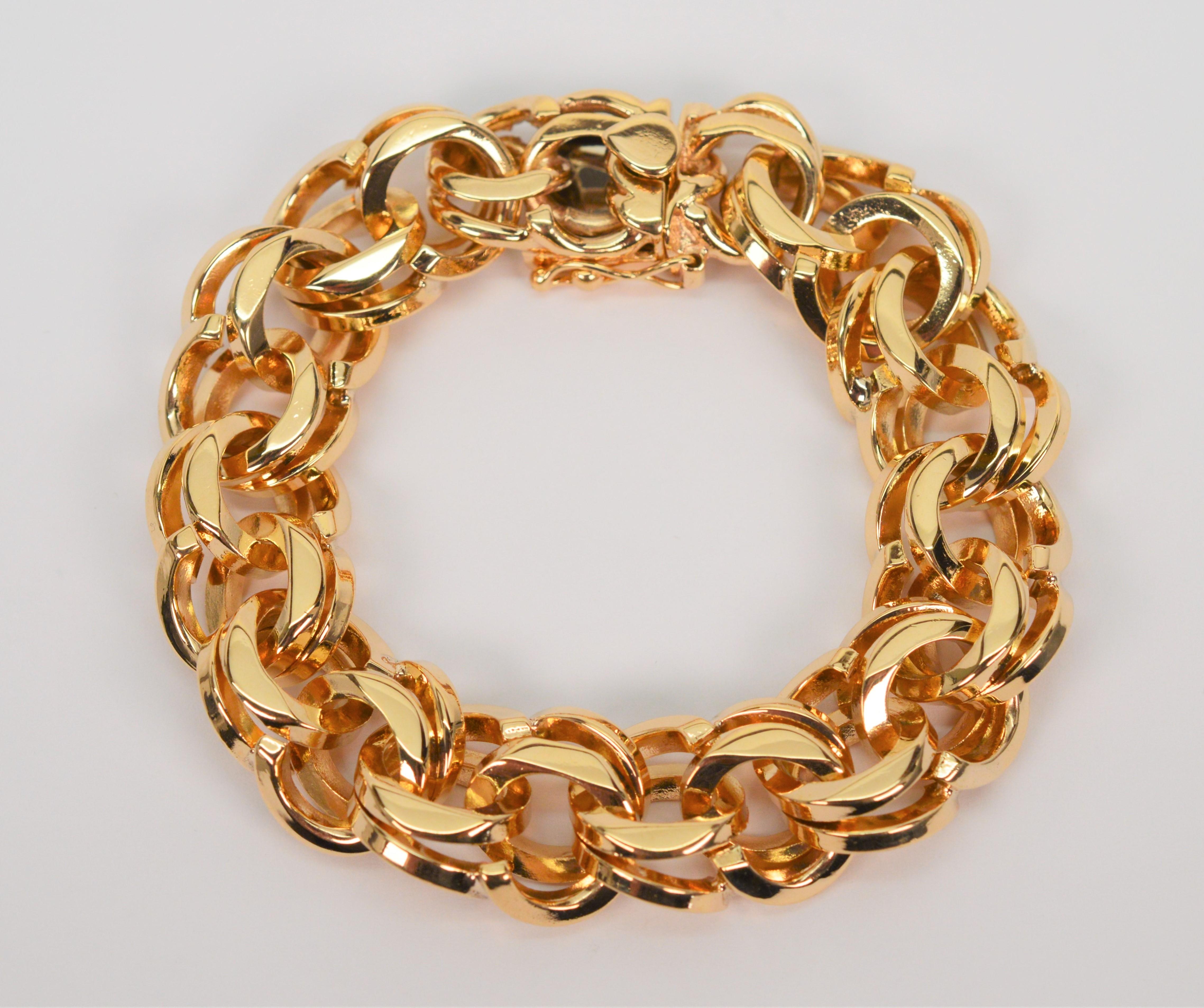 Bright Polish 14 Karat Gold Double Loop Gliederkette Armband mit doppelter Schleife im Zustand „Hervorragend“ im Angebot in Mount Kisco, NY