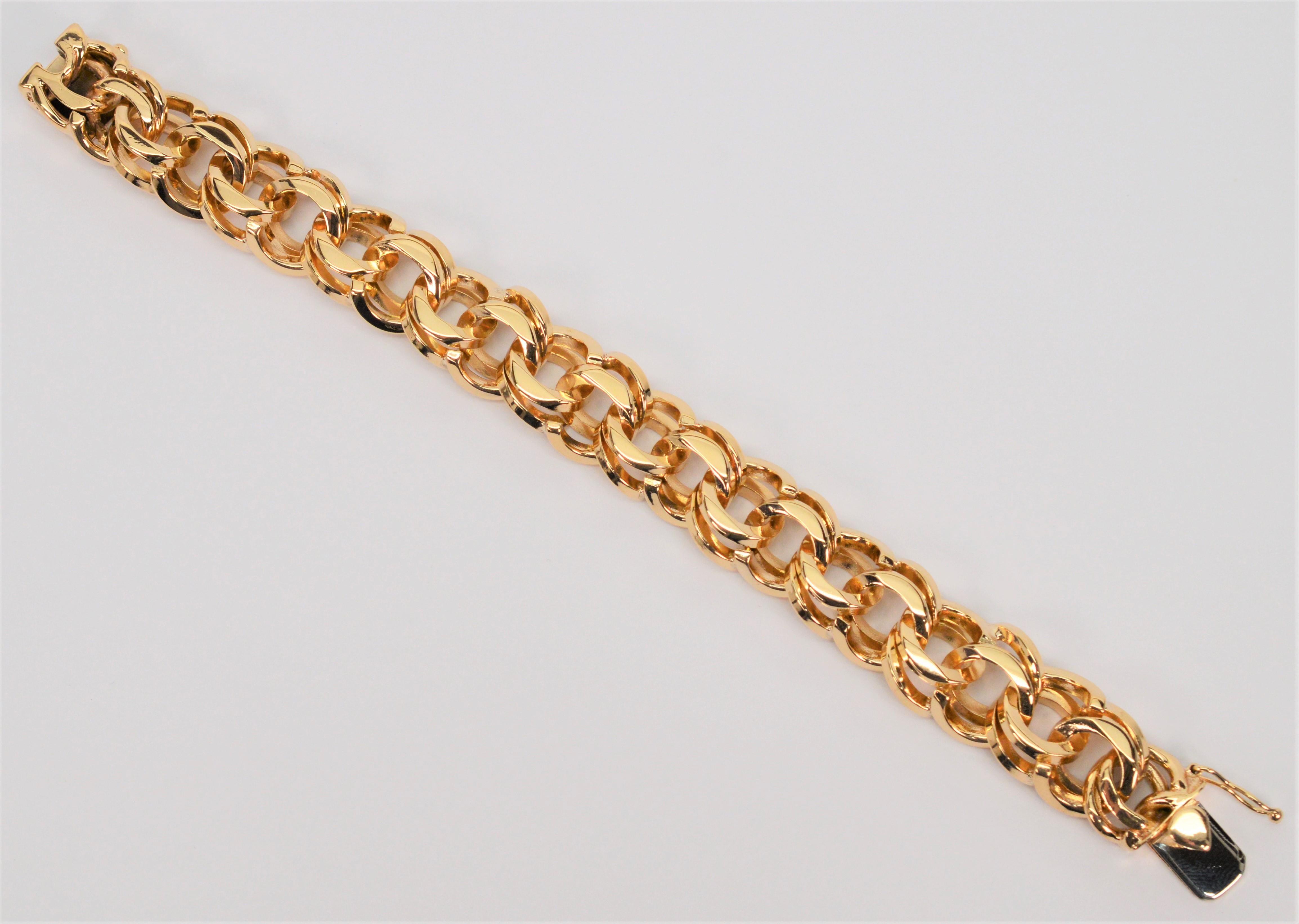 Bright Polish 14 Karat Gold Double Loop Gliederkette Armband mit doppelter Schleife Damen im Angebot