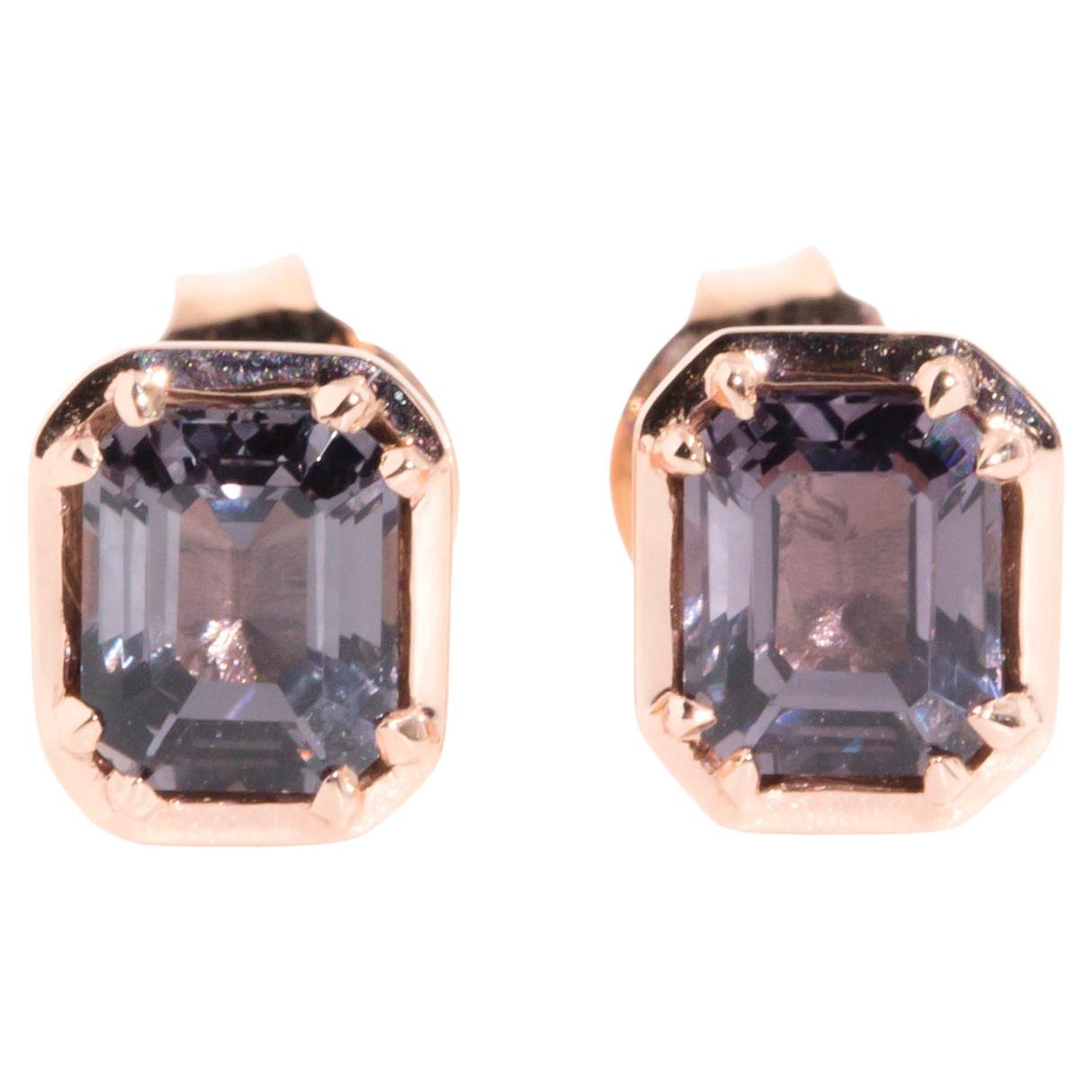 Bright Purple Spinel Contemporary Stud Style Earrings in 9 Carat Rose Gold For Sale
