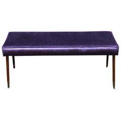 Bright Purple Velvet and Brass Ending Legs Bench from Italy from 1950s
