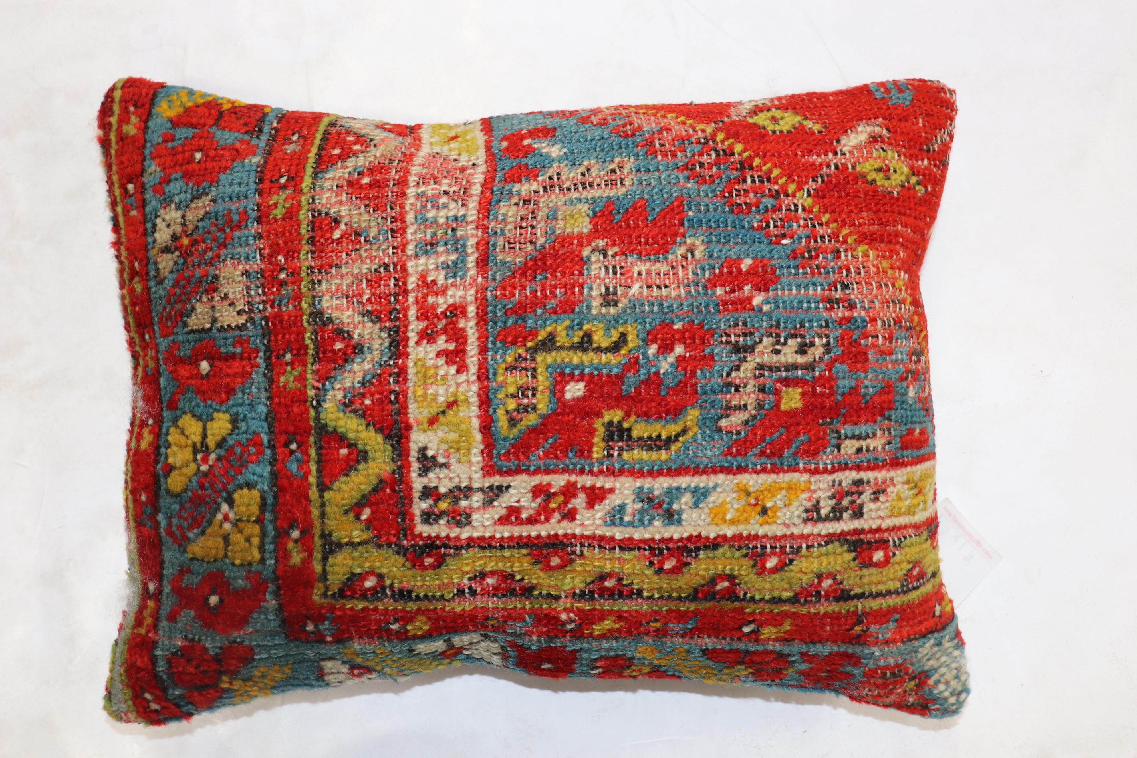 Pillow made from an angora Turkish oushak rug. Zipper closure and poly fill provided

Measures: 15'' x 20''.