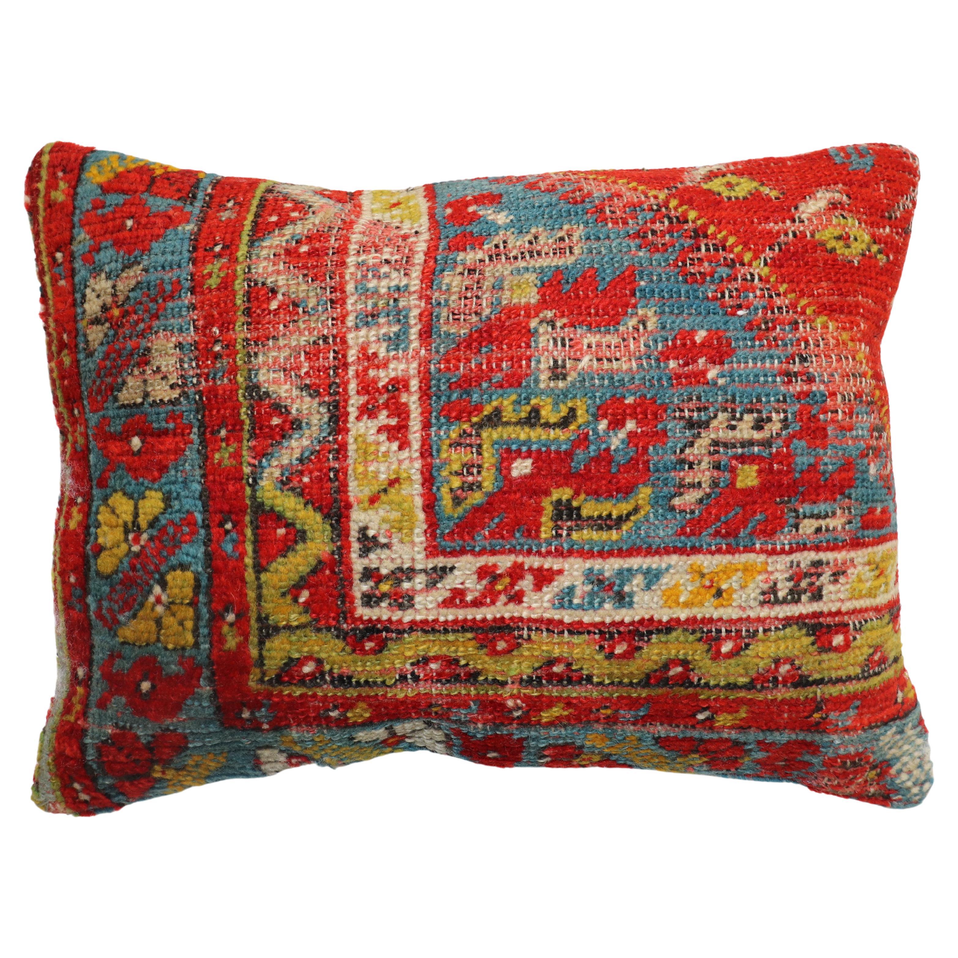 Bright Red Angora Oushak Rug Pillow For Sale