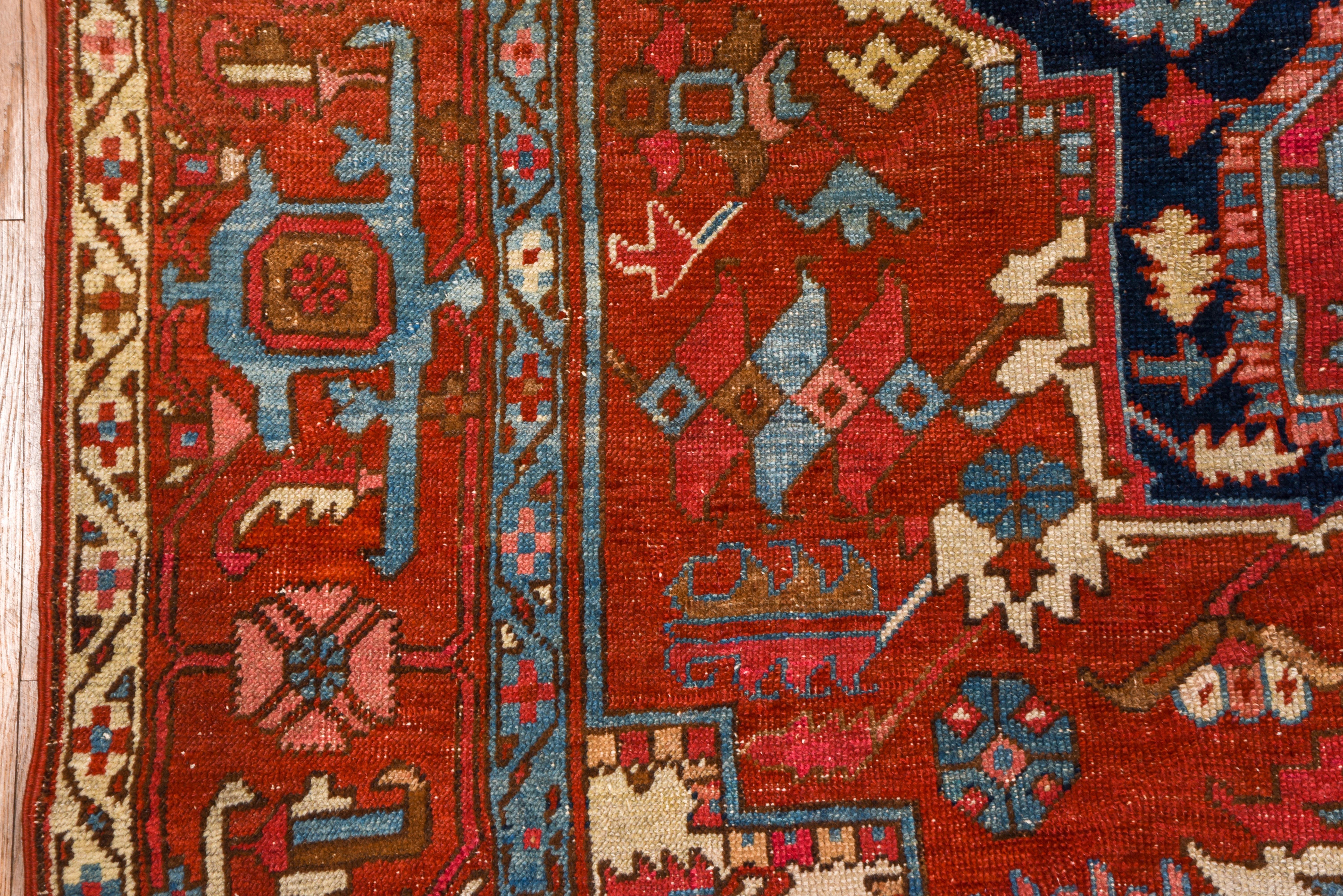 Hand-Knotted Bright Red Authentic Persian Serapi Carpet