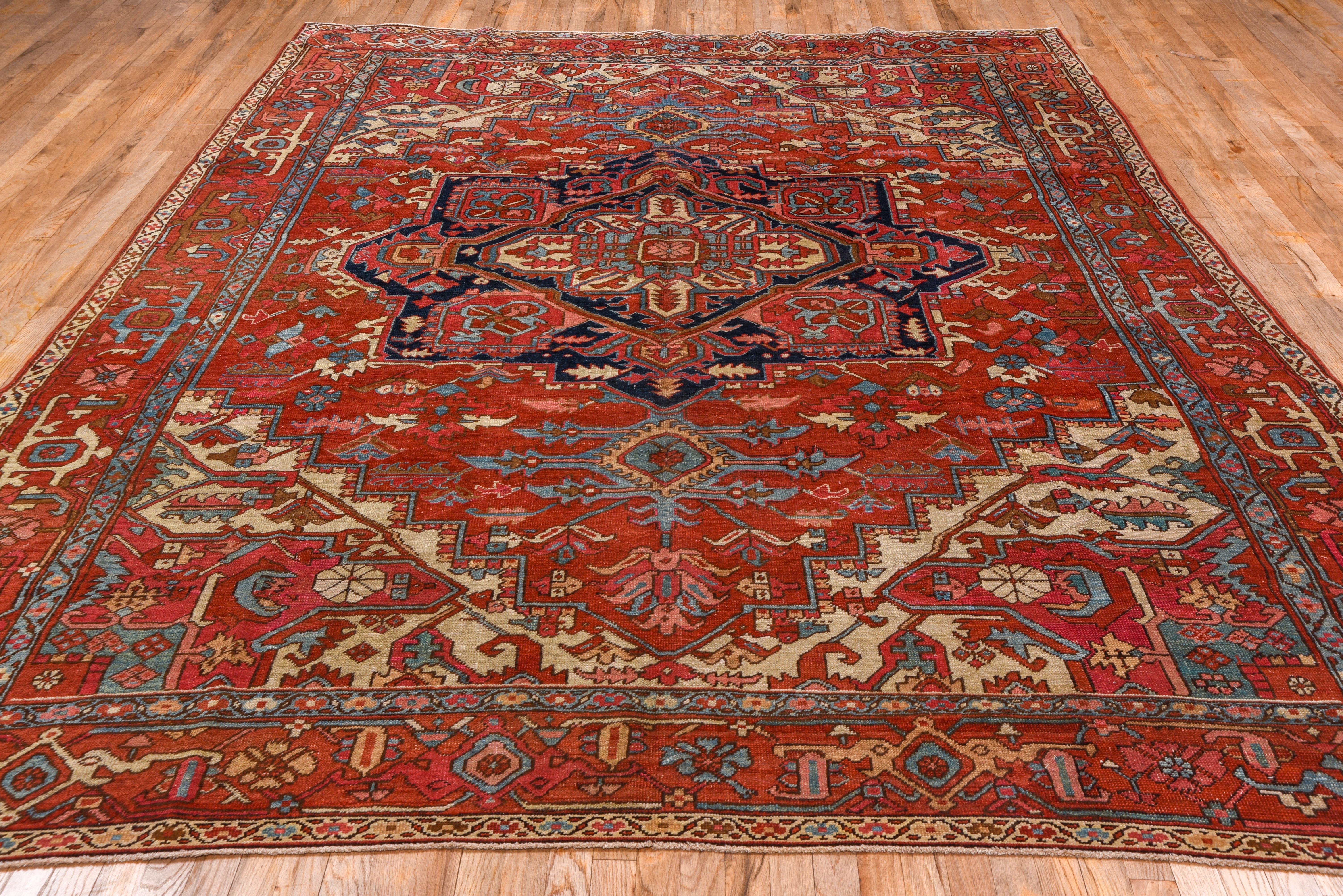Wool Bright Red Authentic Persian Serapi Carpet