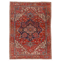 Antique Bright Red Authentic Persian Serapi Carpet