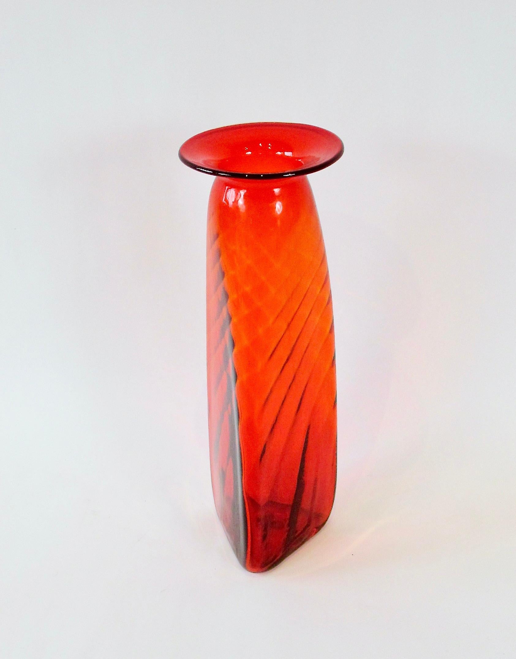 Mid-Century Modern Bright Red Blenko Glass Floor Vase For Sale