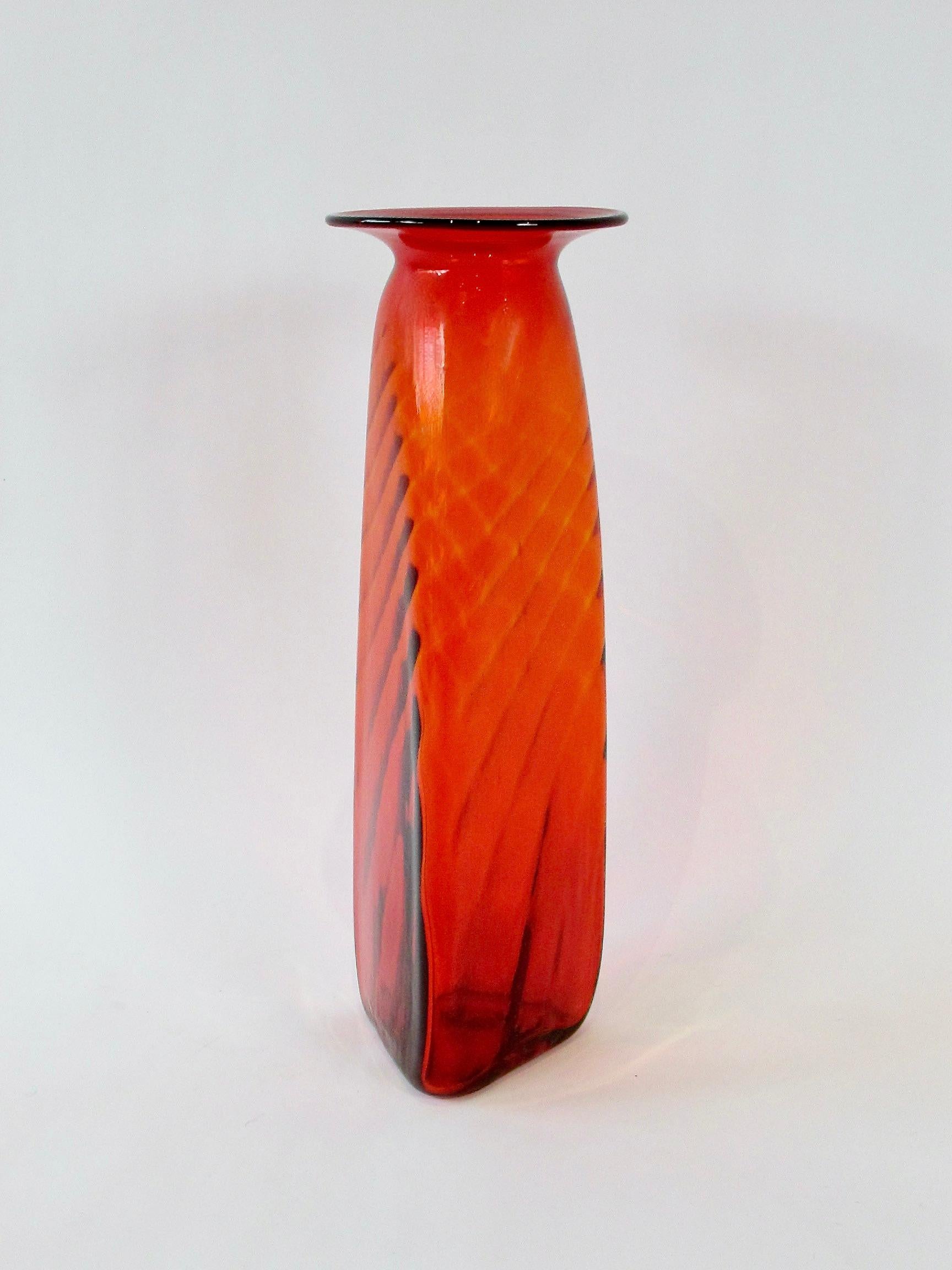 Hand-Crafted Bright Red Blenko Glass Floor Vase For Sale