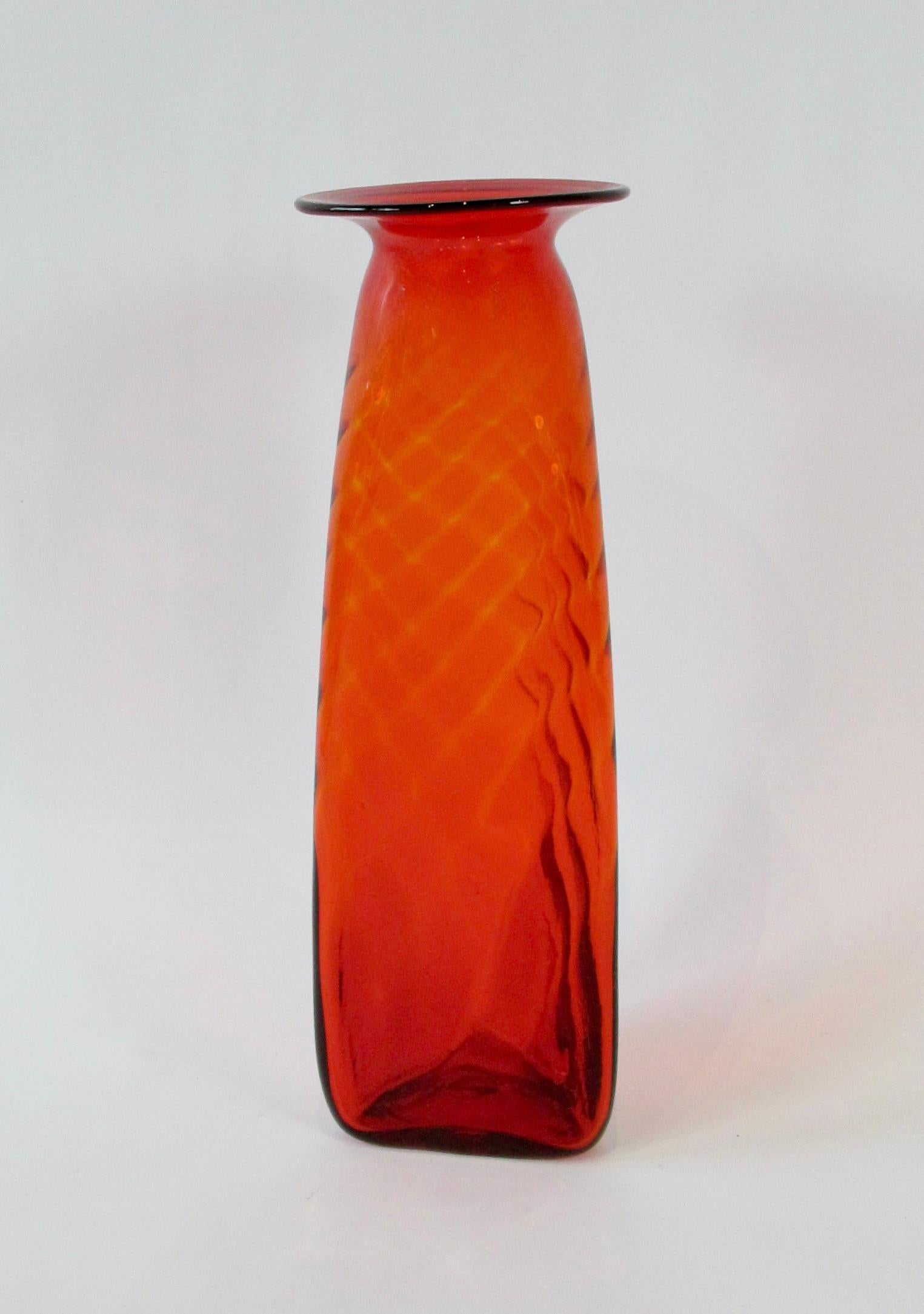 Bright Red Blenko Glass Floor Vase In Good Condition For Sale In Ferndale, MI