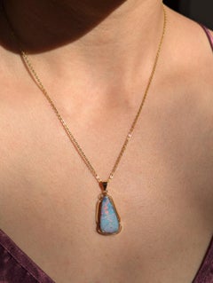 Bright Red Blue Green Solid 7ct Australian Boulder Opal Pendant 14k Gold